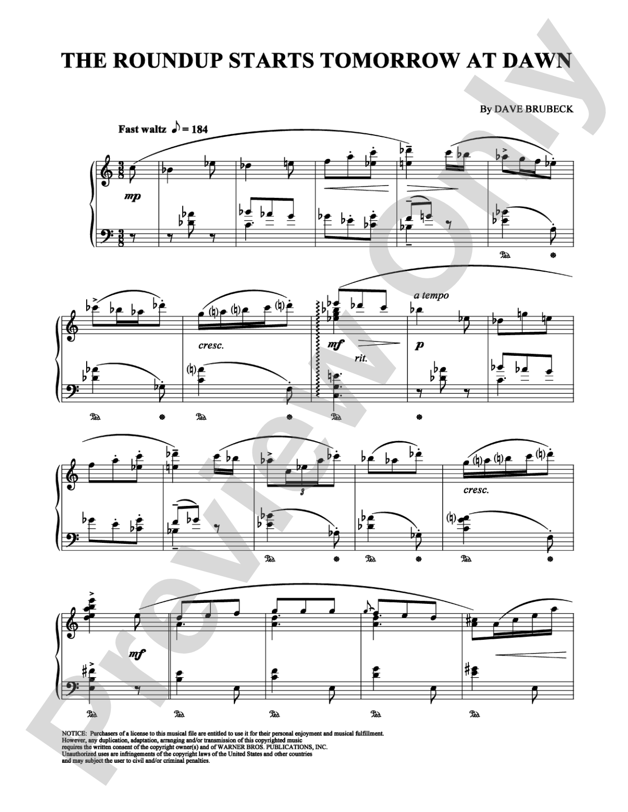 The Roundup Starts Tomorrow at Dawn: Piano Digital Sheet Music