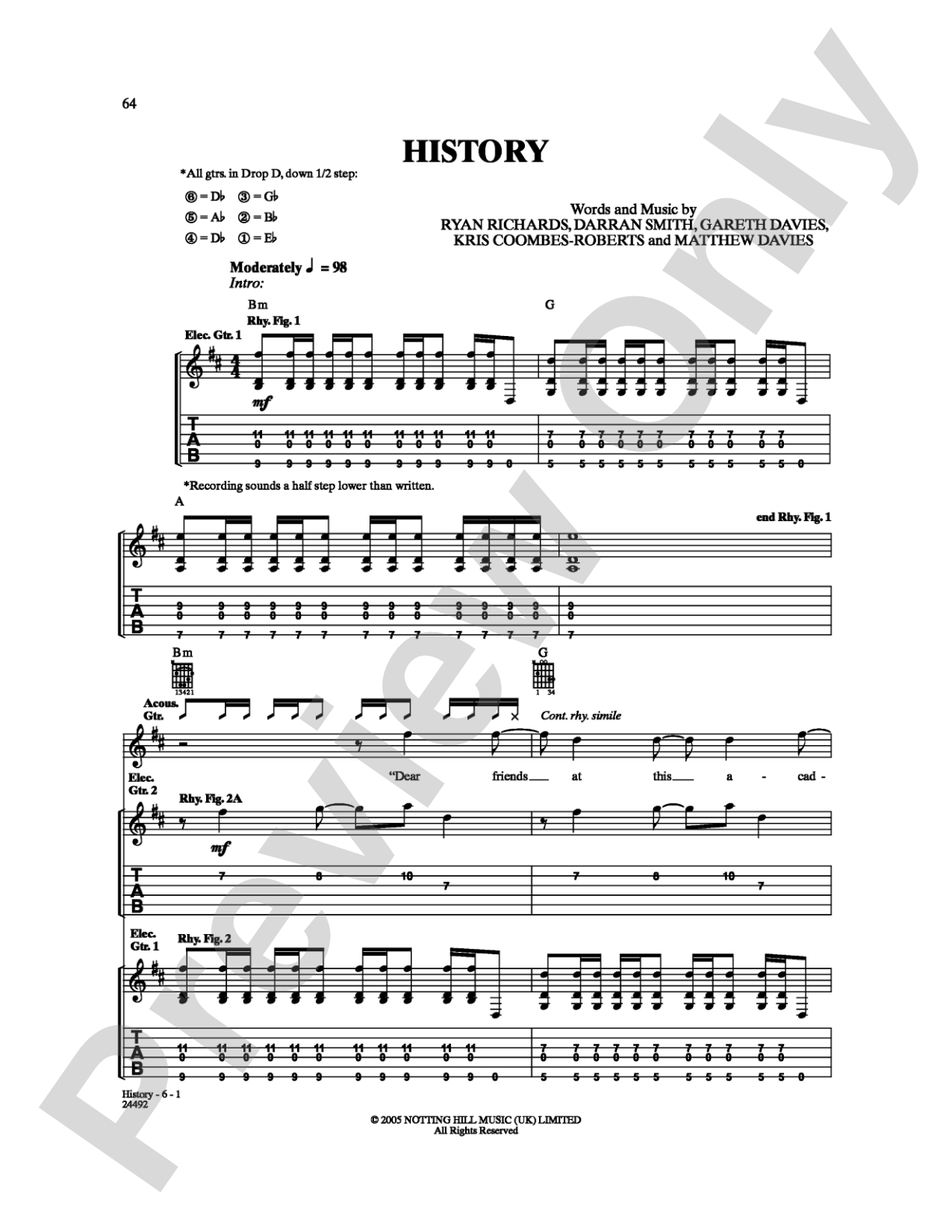 History: Guitar TAB Digital Sheet Music