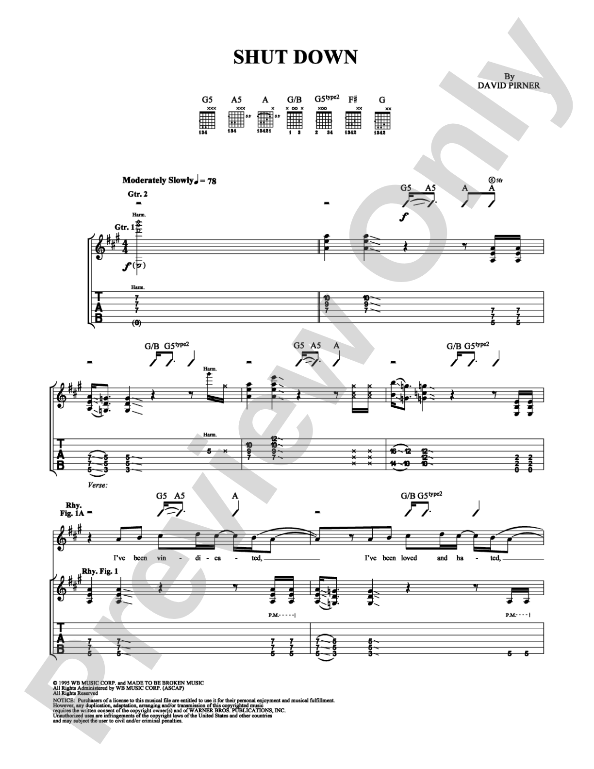 Shut Down: Guitar TAB Digital Sheet Music