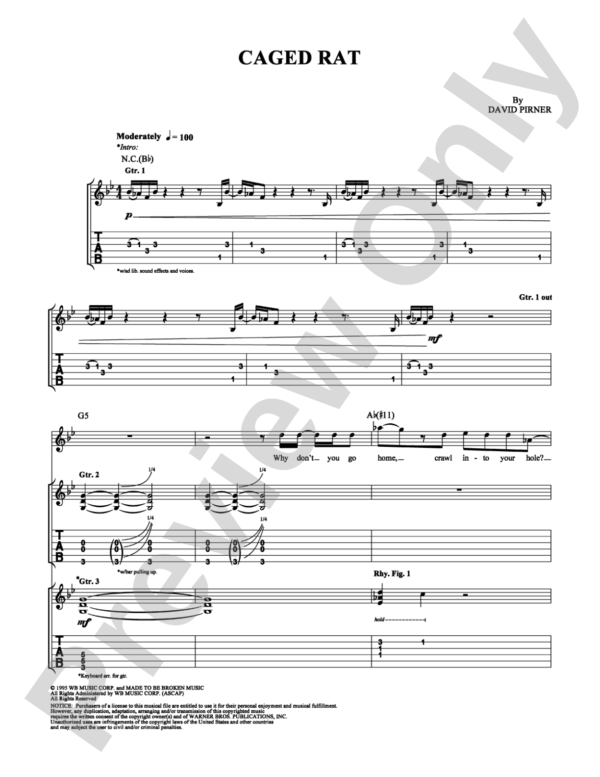 Caged Rat: Guitar TAB Digital Sheet Music