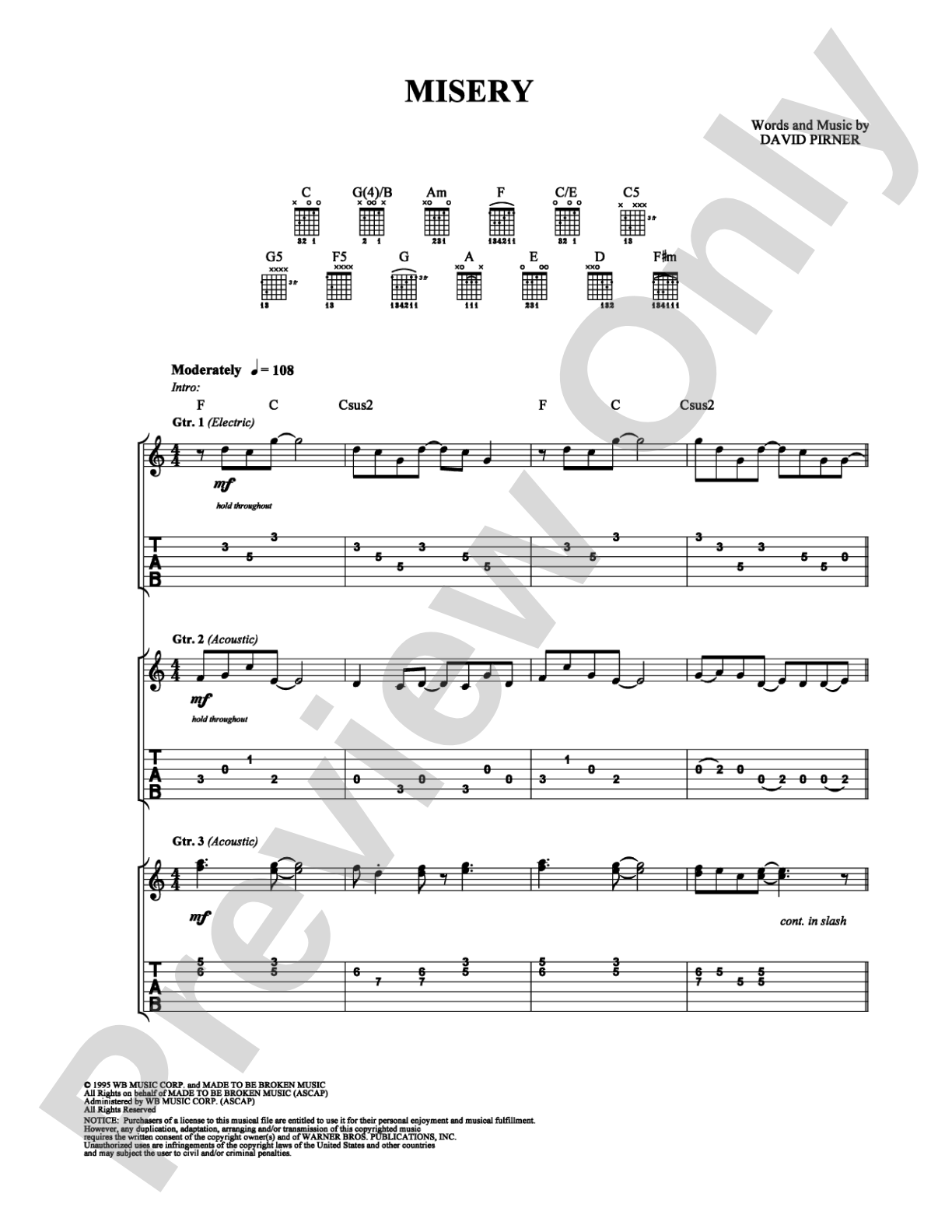 Misery: Guitar TAB Digital Sheet Music