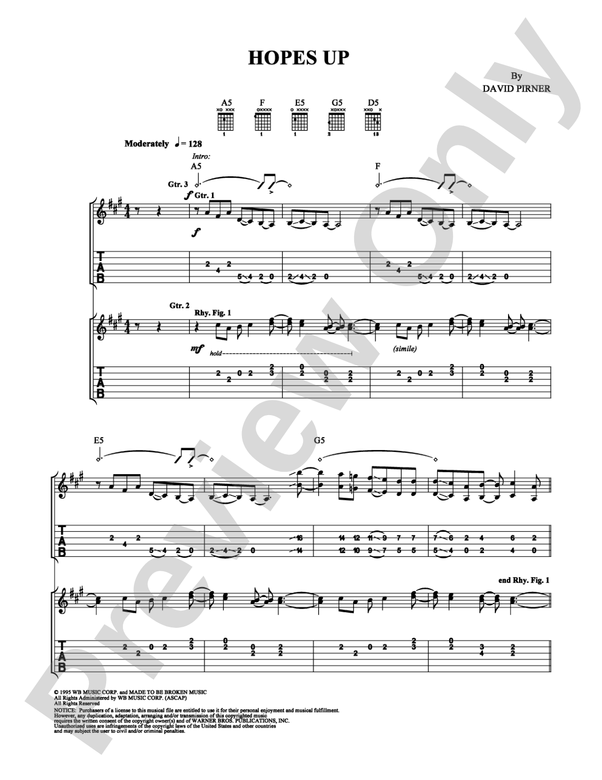 Hopes Up: Guitar TAB Digital Sheet Music