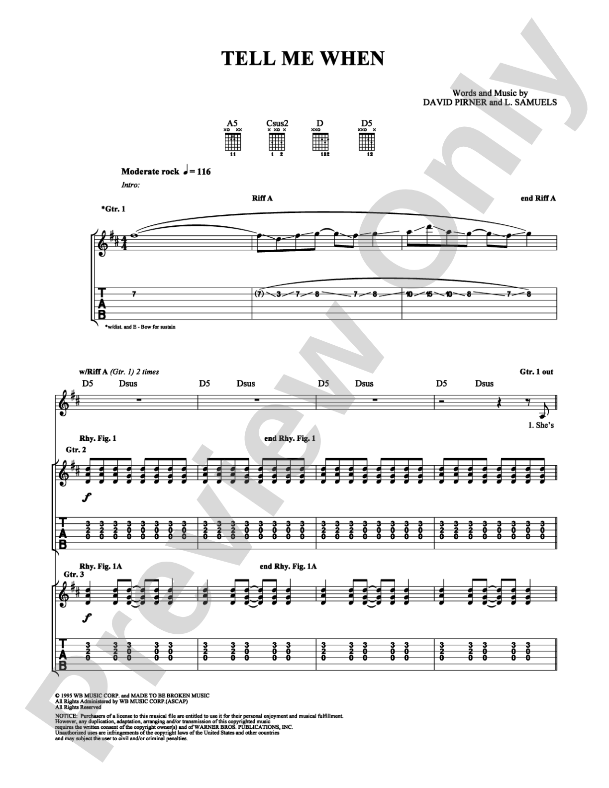 Tell Me When: Guitar TAB Digital Sheet Music