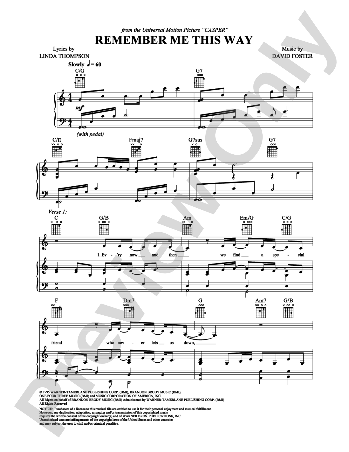Remember Me This Way: Piano/Vocal/Chords Digital Sheet Music