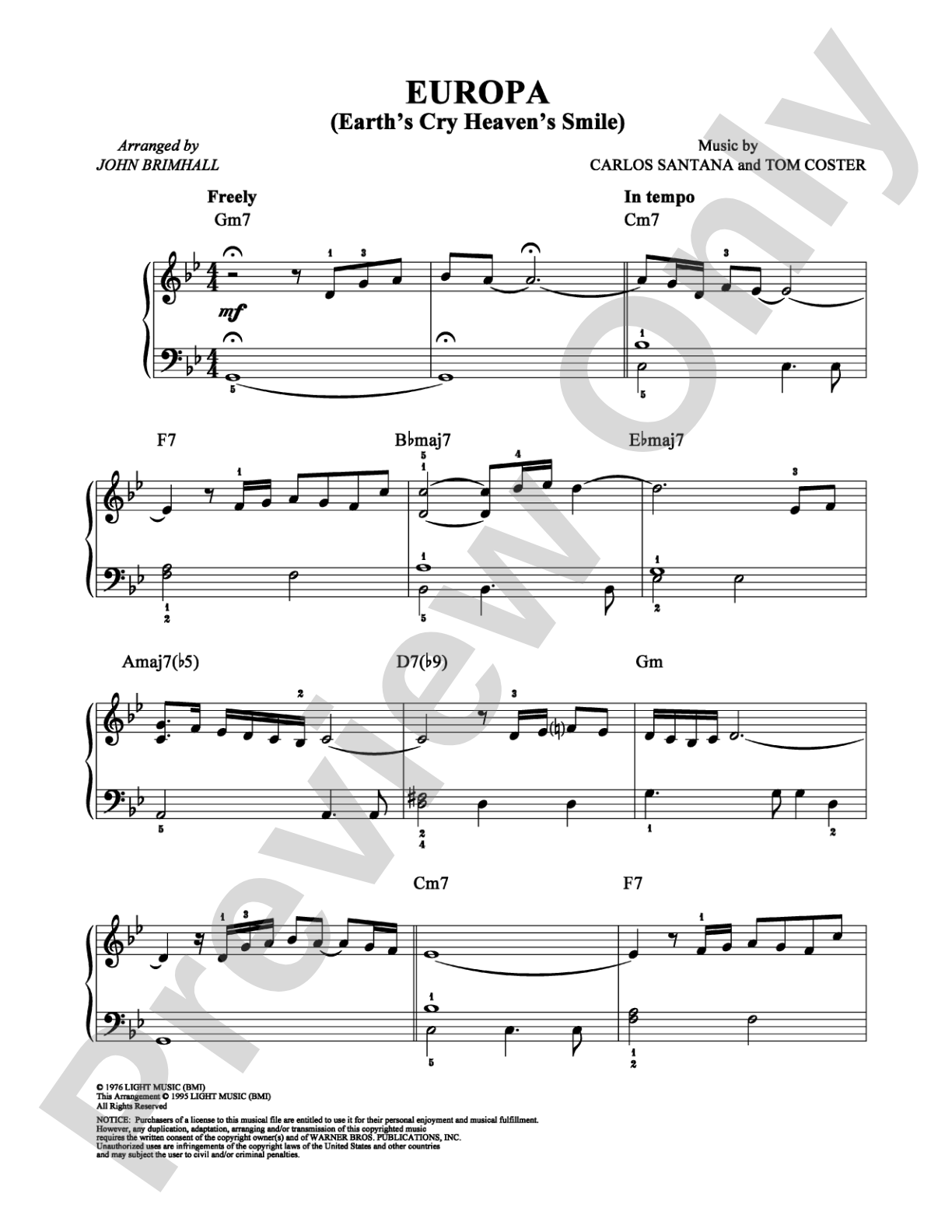 Europa (Earth's Cry Heaven's Smile): Easy Piano Digital Sheet Music