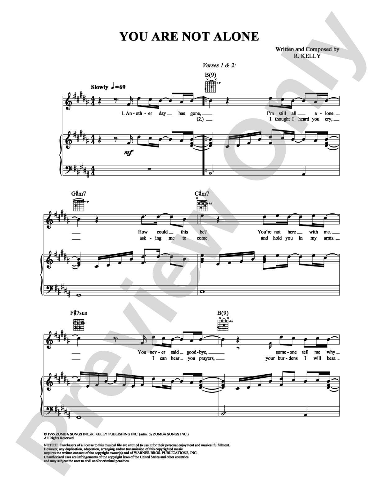 You Are Not Alone: Piano/Vocal/Chords Digital Sheet Music