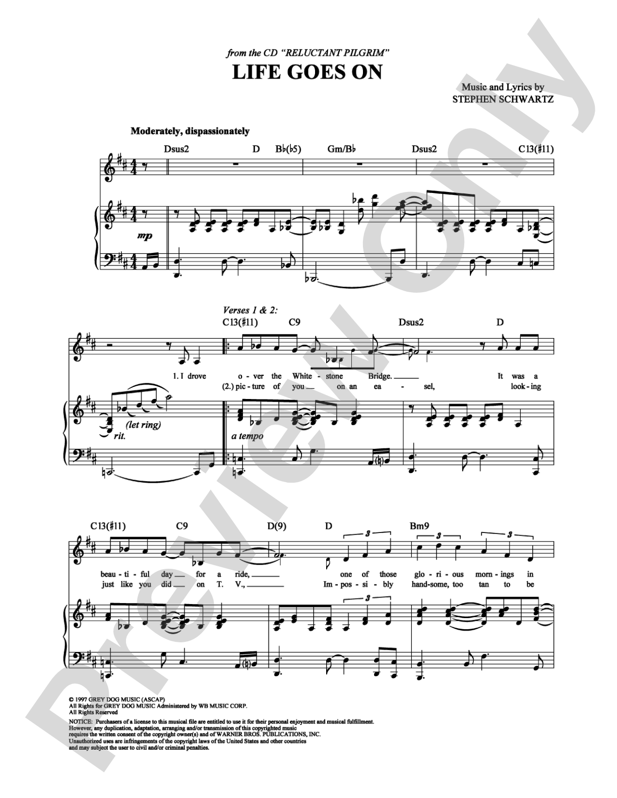 Life Goes on: Piano/Vocal/Chords Digital Sheet Music