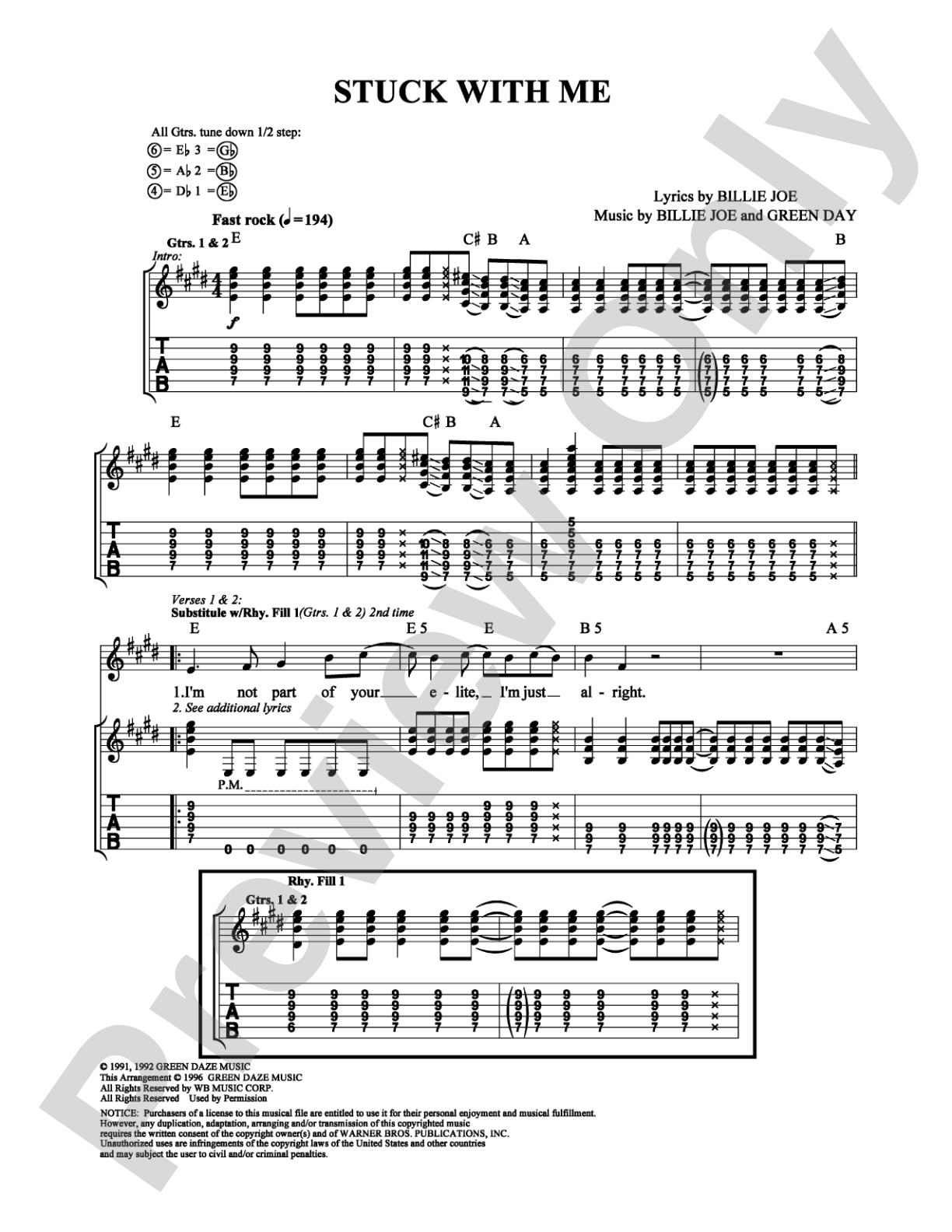 Stuck With Me: Guitar TAB Digital Sheet Music