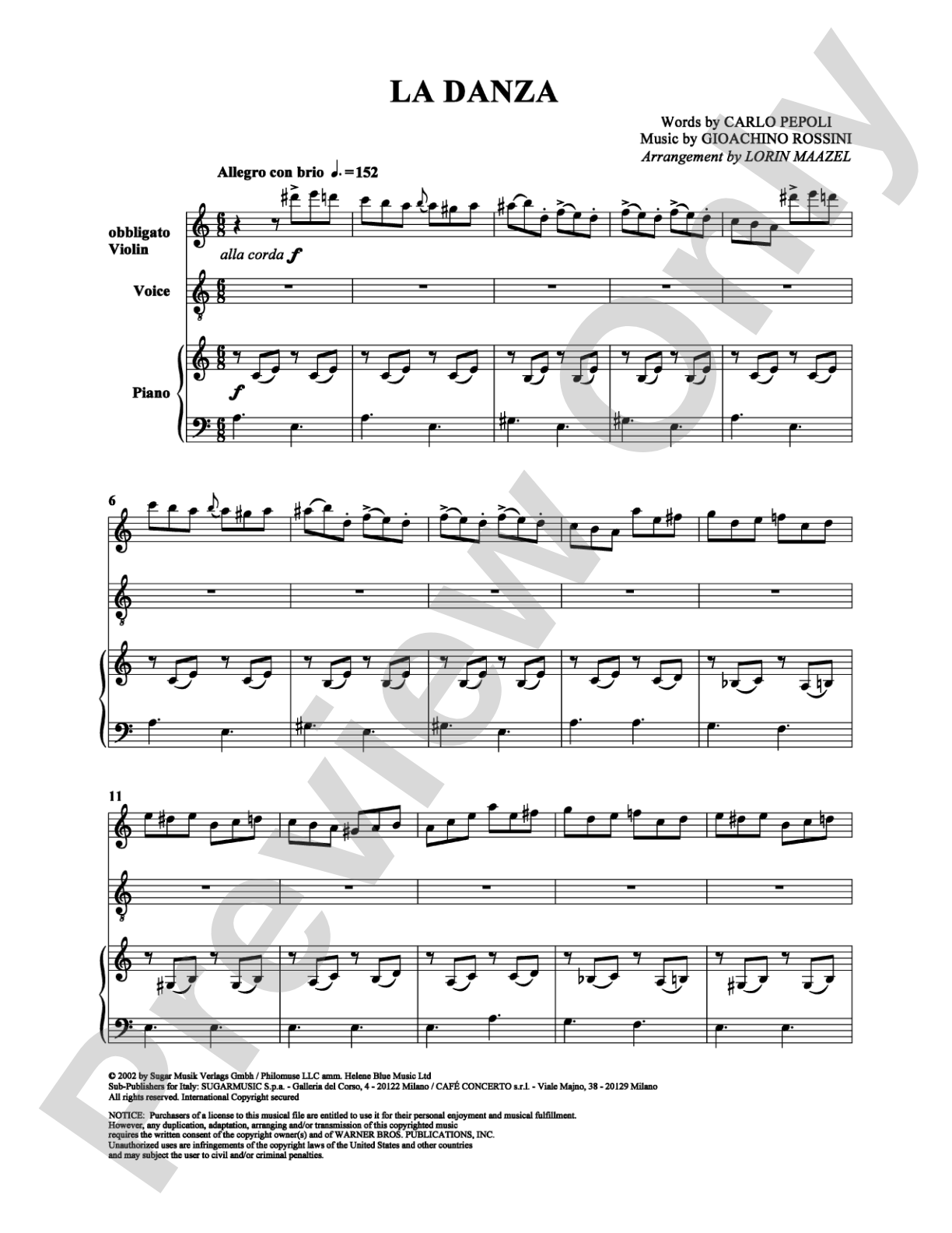 La Danza: Piano/Vocal/Chords Digital Sheet Music