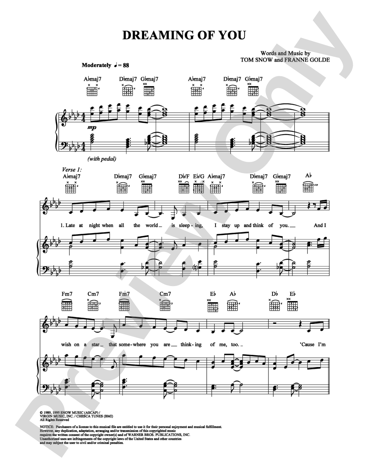 Dreaming of You: Piano/Vocal/Chords Digital Sheet Music