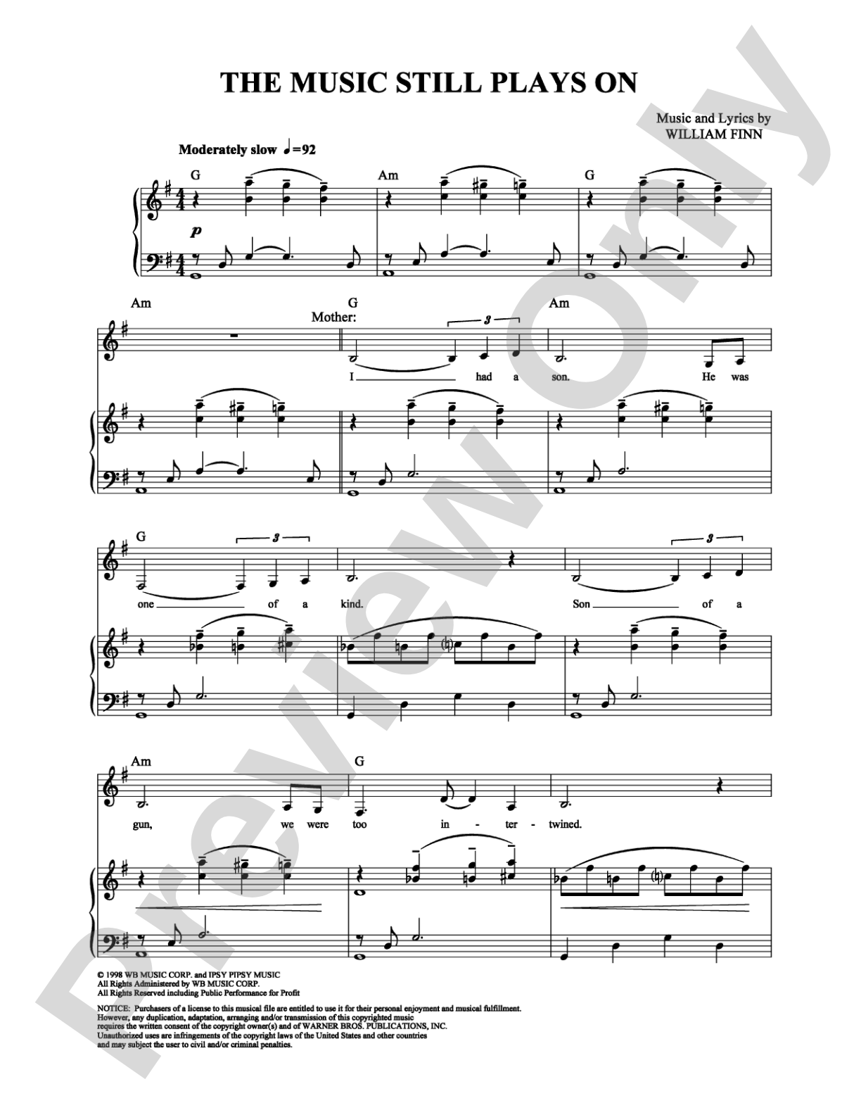 The Music Still Plays On: Piano/Vocal/Chords Digital Sheet Music