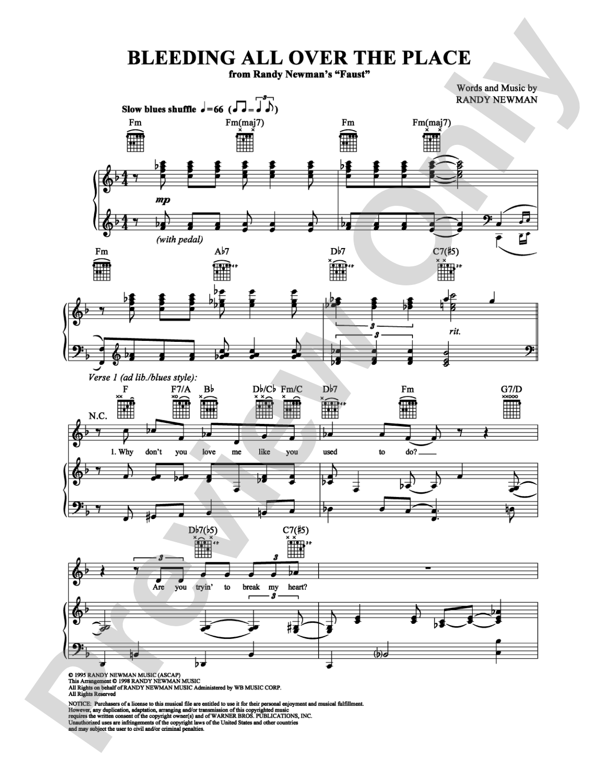 Bleeding All Over the Place: Piano/Vocal/Chords Digital Sheet Music