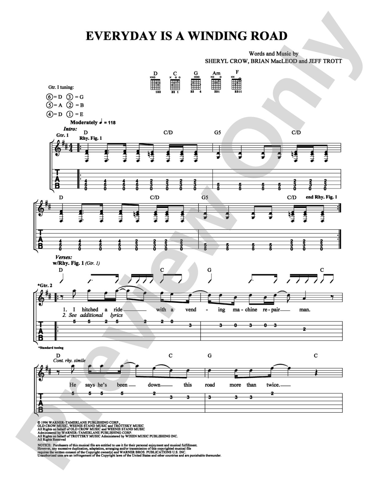 Everyday Is A Winding Road: Easy Guitar Digital Sheet Music