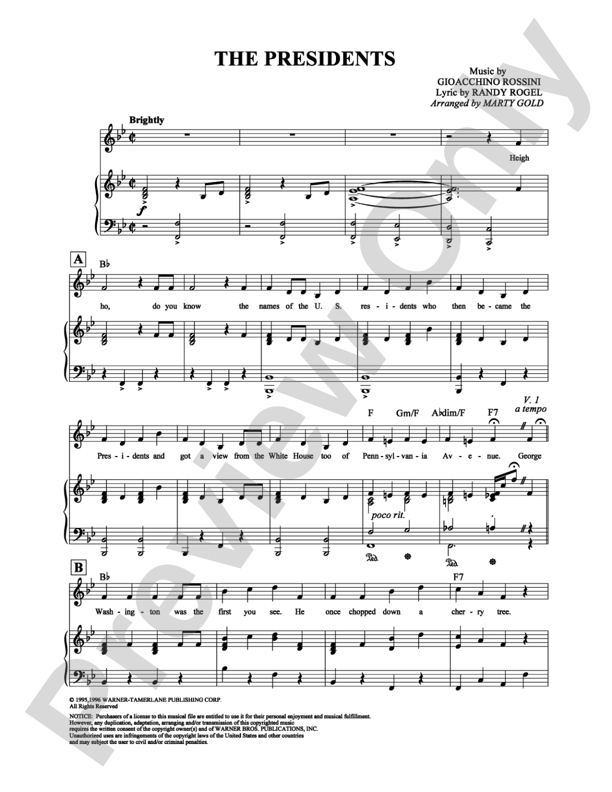 The Presidents: Piano/Vocal/Chords Digital Sheet Music