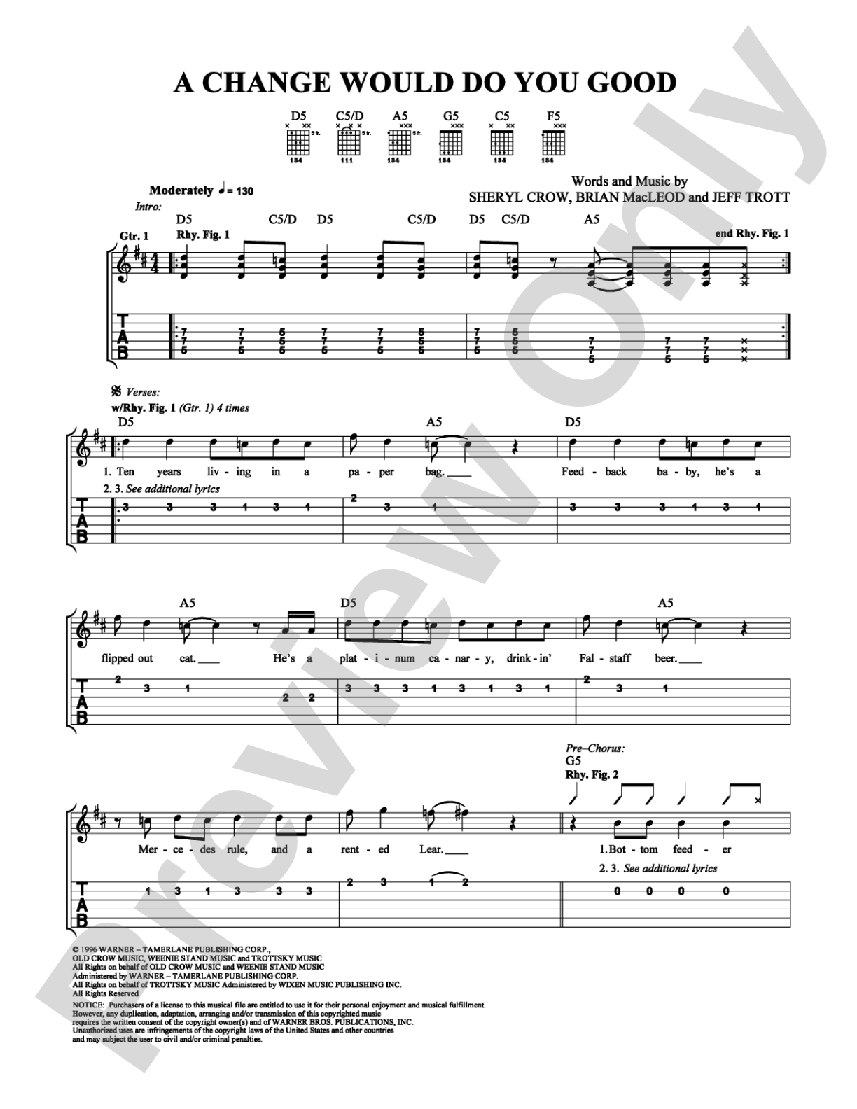 A Change Would Do You Good: Easy Guitar Digital Sheet Music