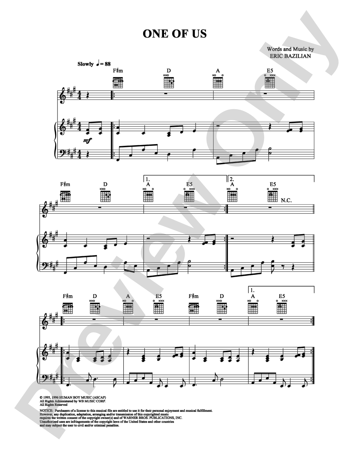 One of Us: Piano/Vocal/Chords Digital Sheet Music