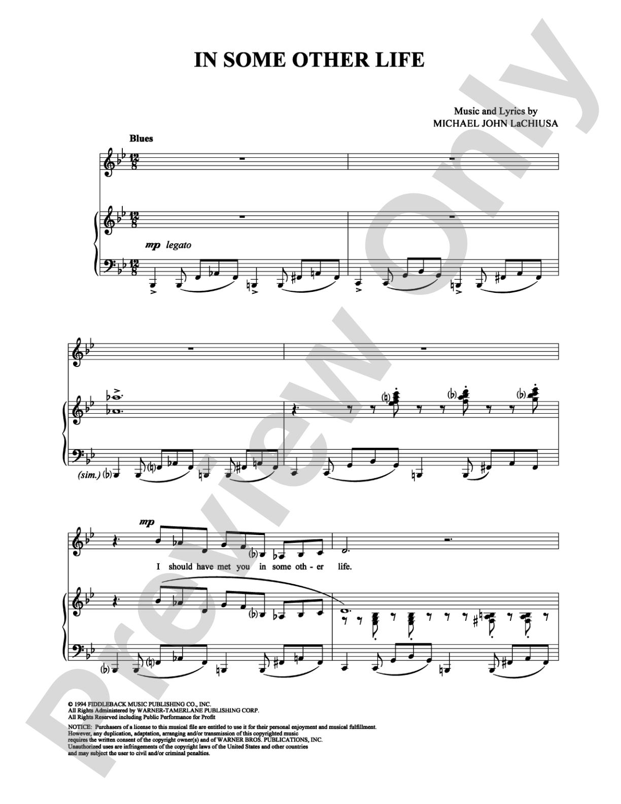 In Some Other Life: Piano/Vocal/Chords Digital Sheet Music