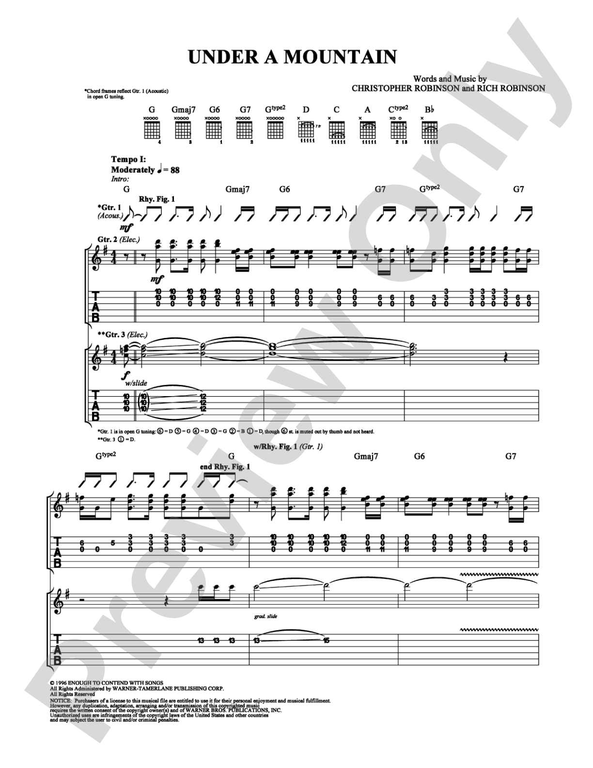 Under A Mountain: Guitar TAB Digital Sheet Music