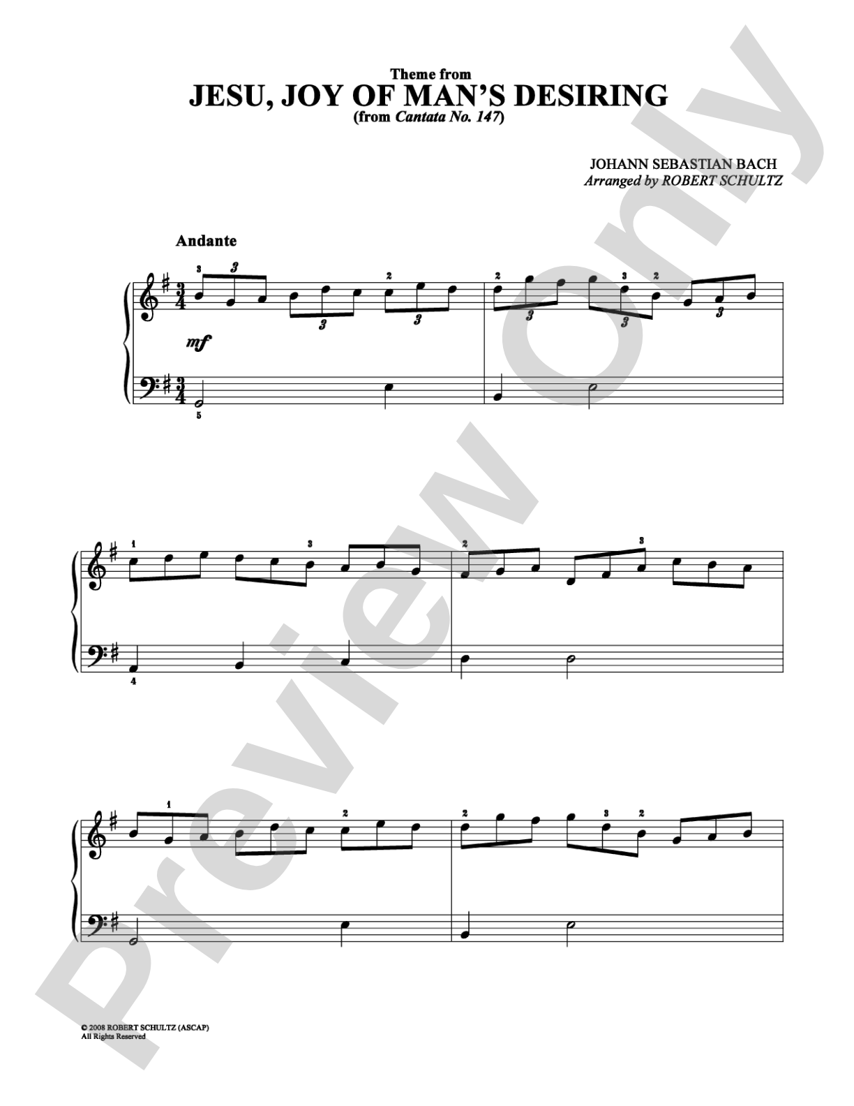 Jesu, Joy of Man's Desiring: Easy Piano Digital Sheet Music