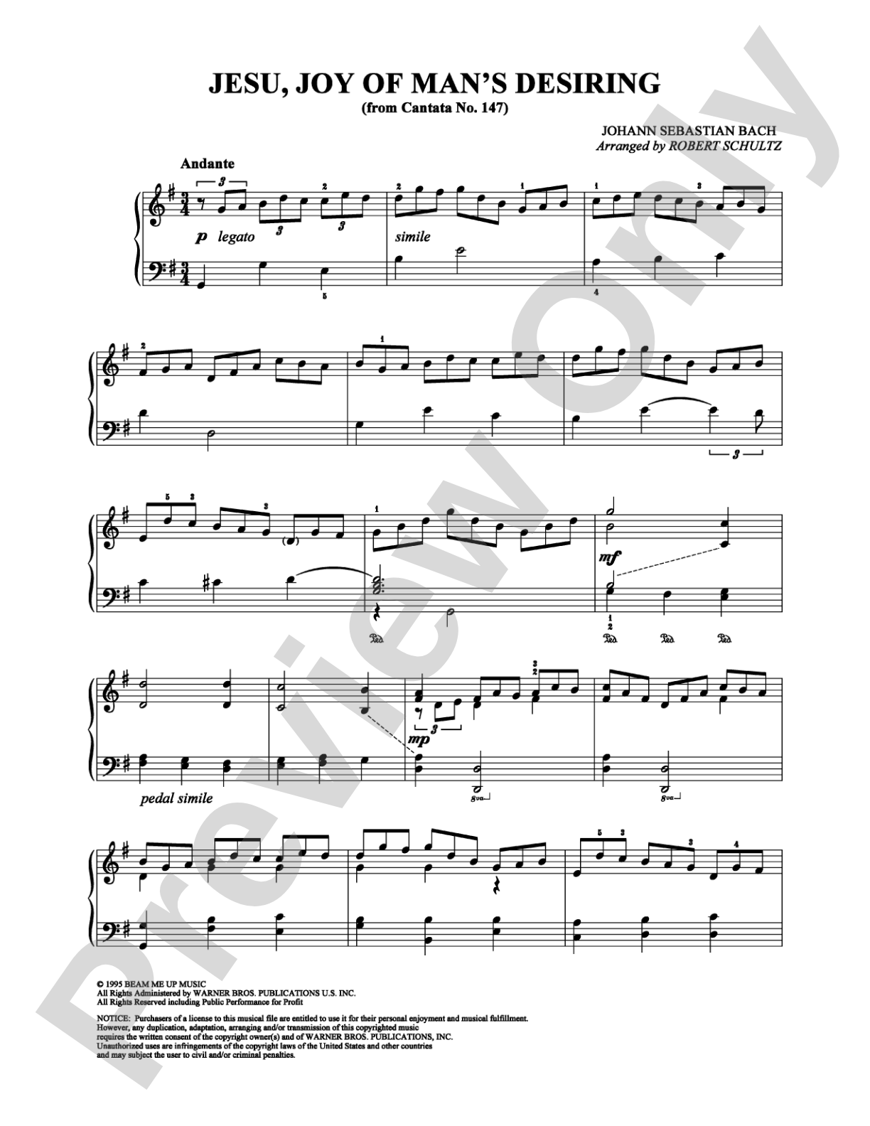 Jesu, joy of man's desiring (from Cantata No. 147): Easy Piano Digital Sheet Music