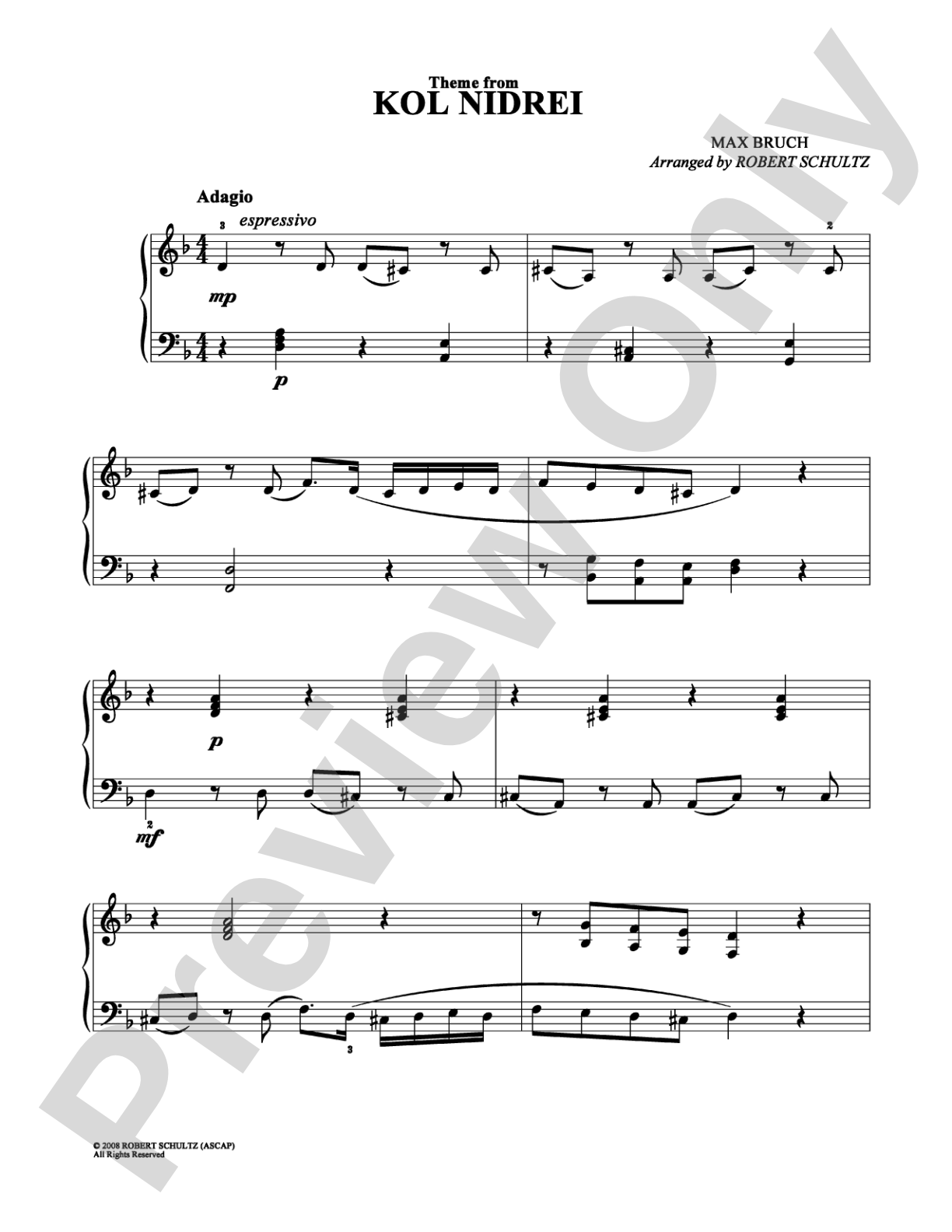 Kol Nidrei: Easy Piano Digital Sheet Music