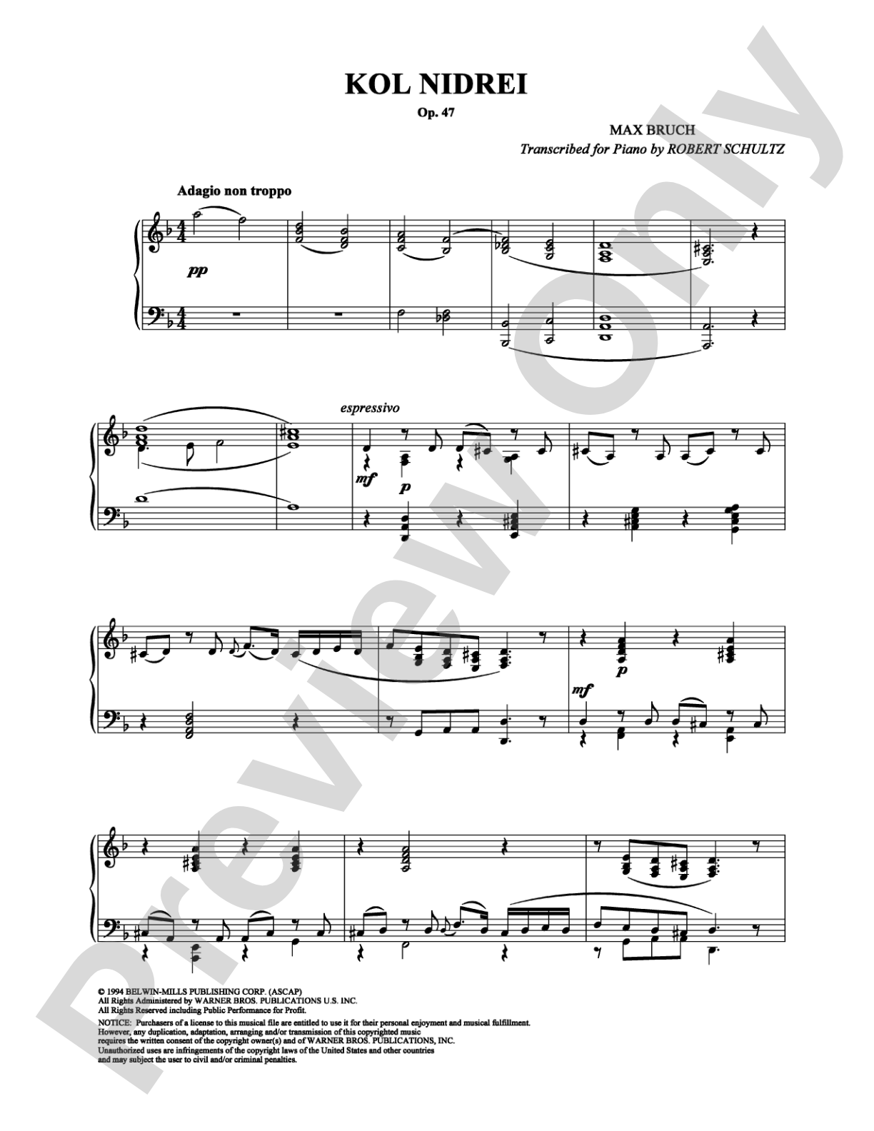 Kol Nidrei: Piano Digital Sheet Music