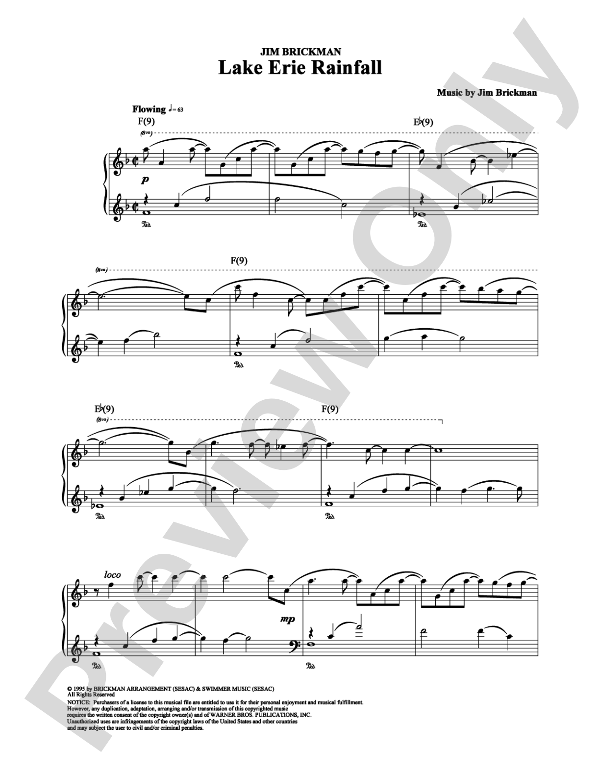 Lake Erie Rainfall: Piano Digital Sheet Music
