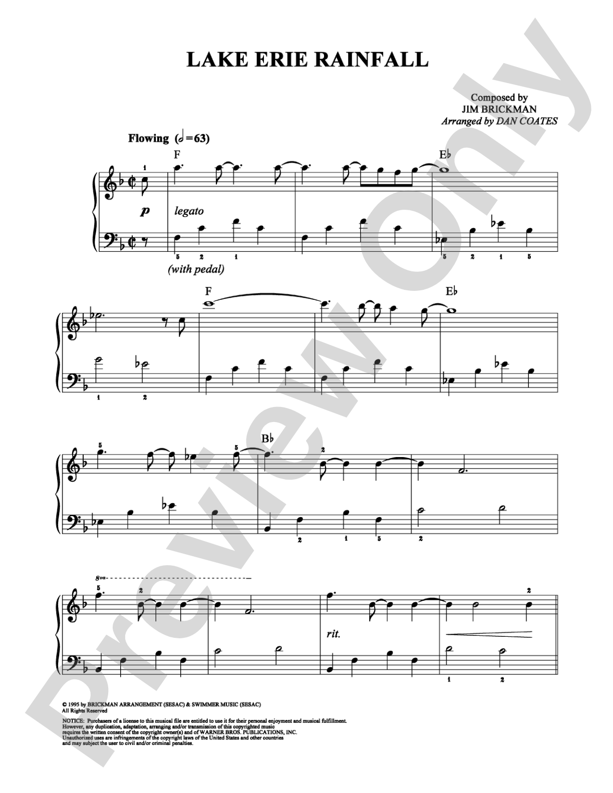 Lake Erie Rainfall: Easy Piano Digital Sheet Music
