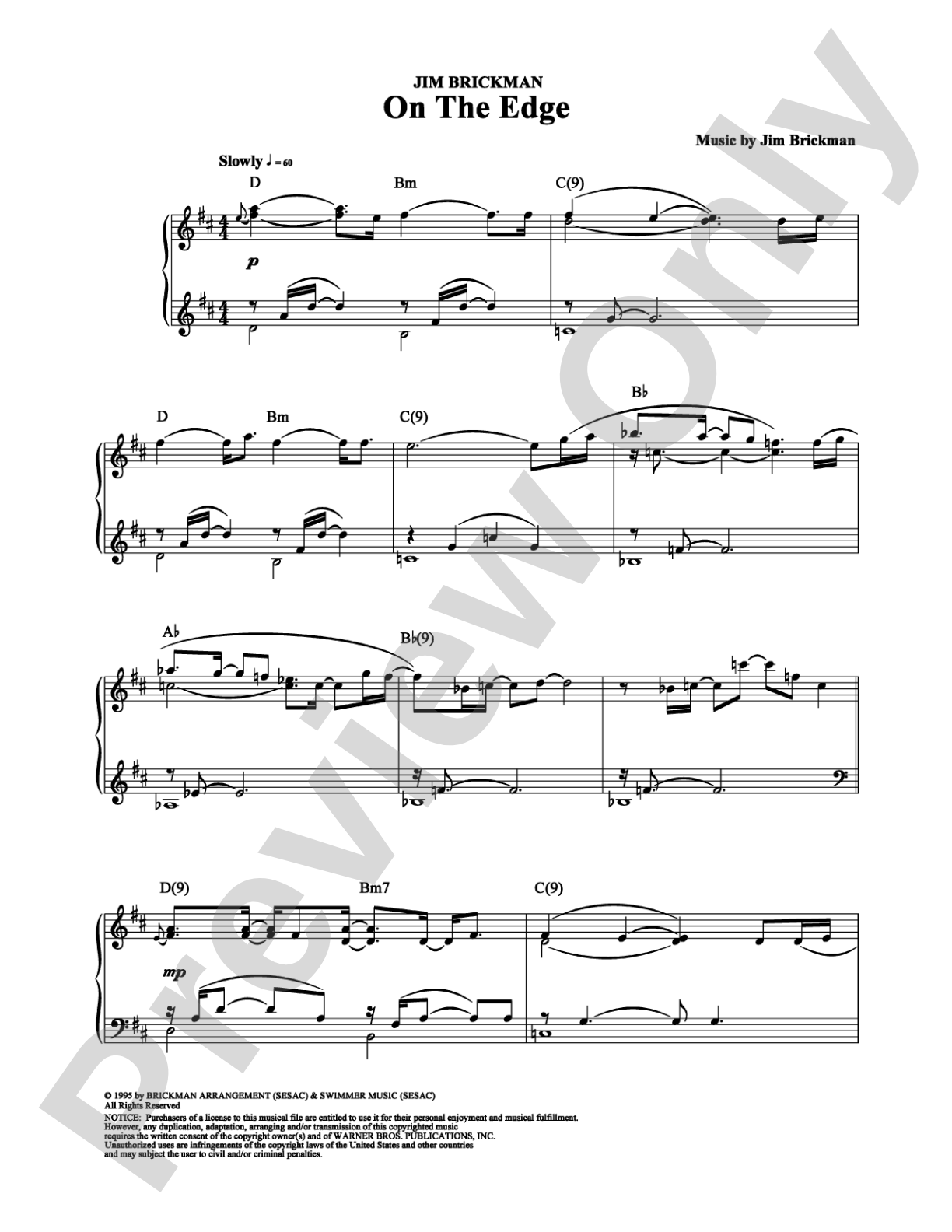 On The Edge: Piano Digital Sheet Music