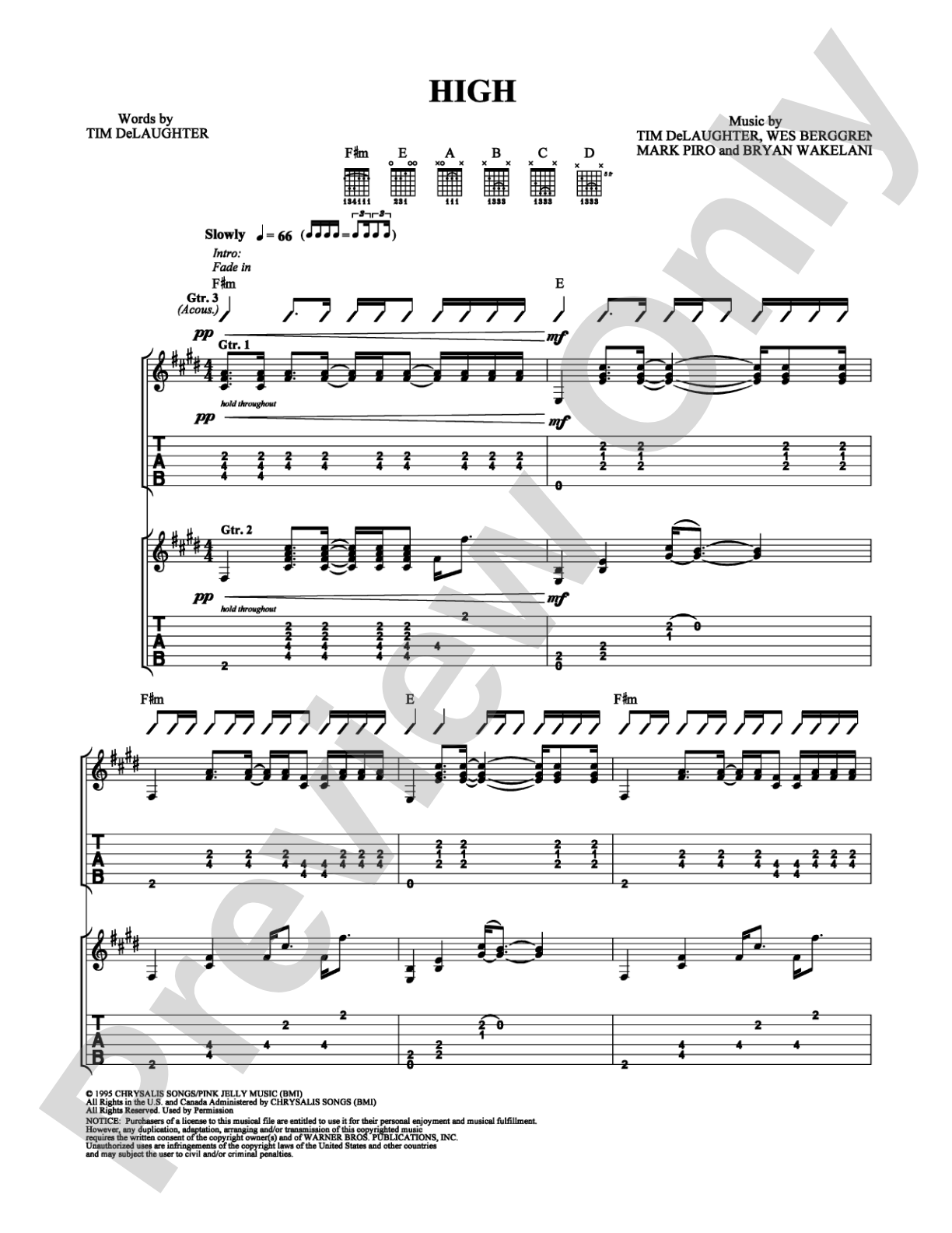 High: Guitar TAB Digital Sheet Music