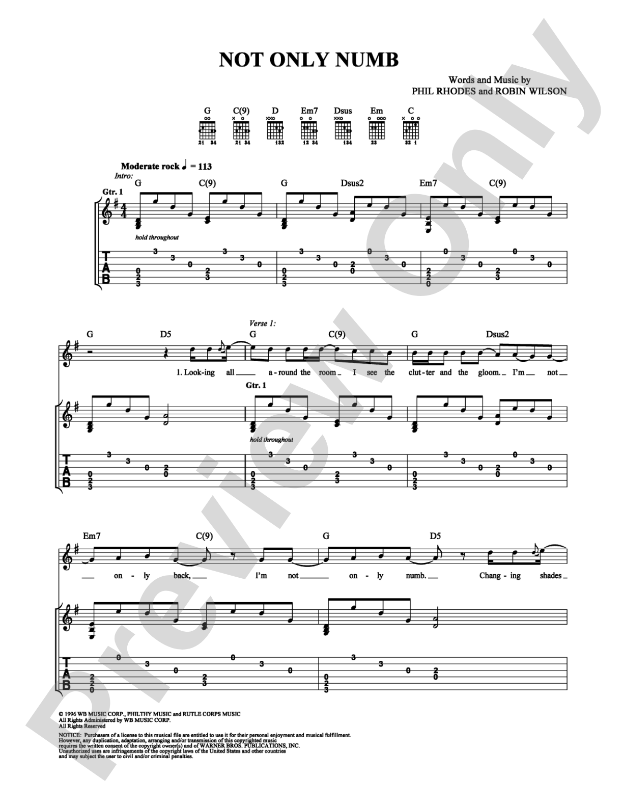 Not Only Numb: Guitar TAB Digital Sheet Music