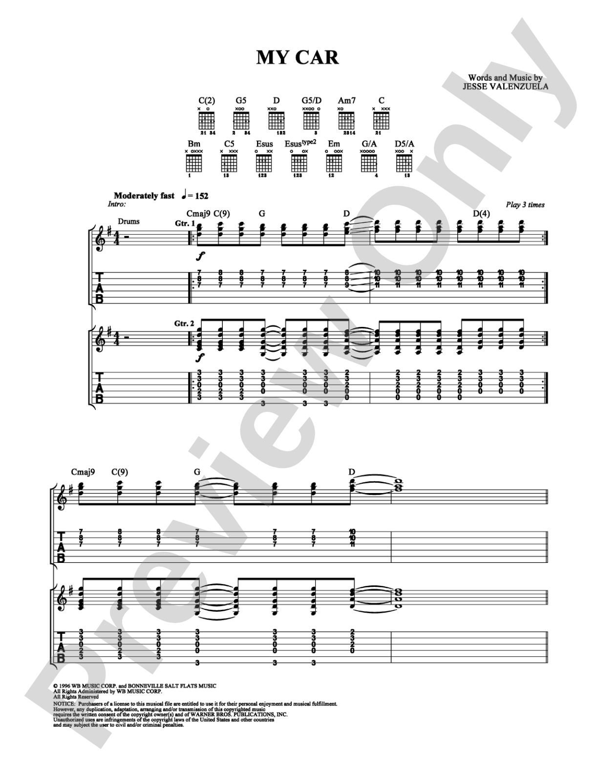 My Car: Guitar TAB Digital Sheet Music