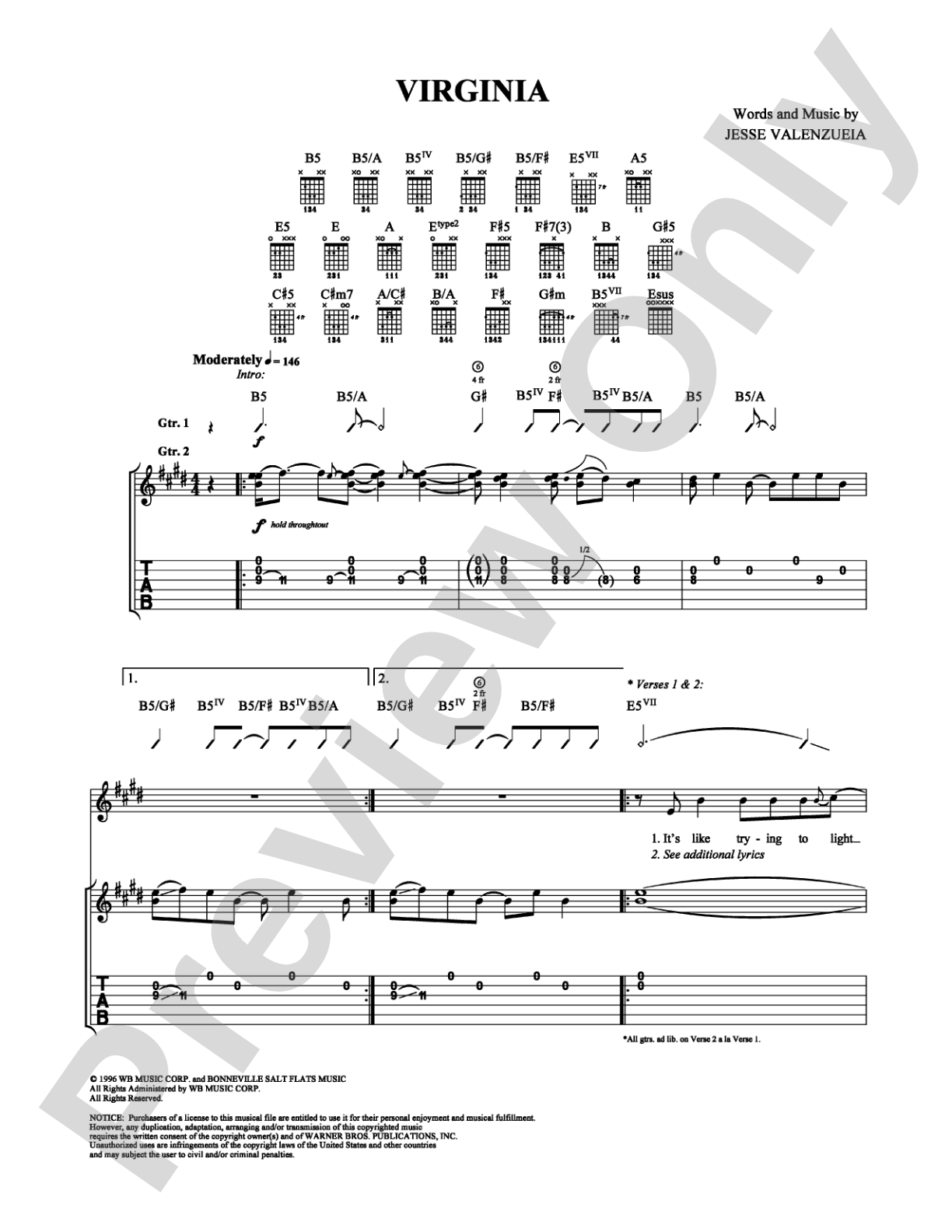 Virginia: Guitar TAB Digital Sheet Music