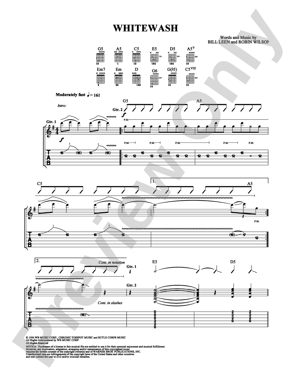 Whitewash: Guitar TAB Digital Sheet Music