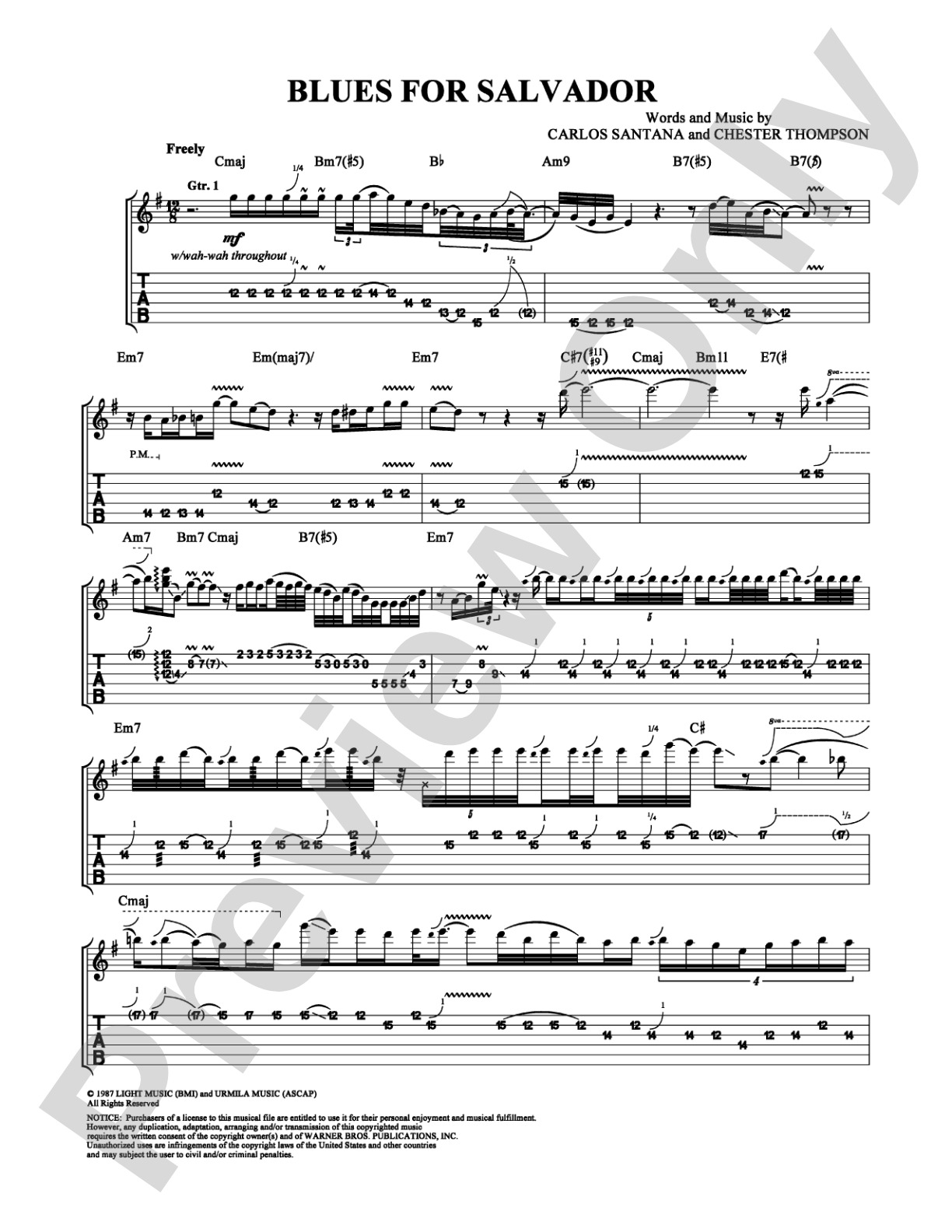 Blues for Salvador: Guitar TAB Digital Sheet Music