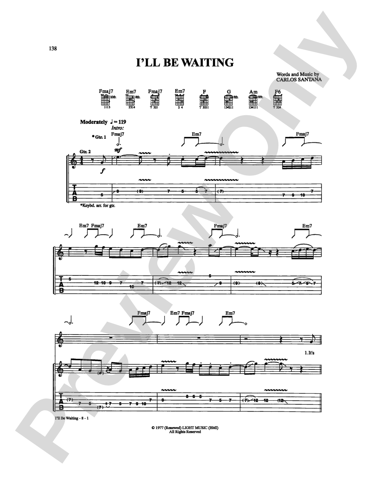 I'll Be Waiting: Guitar TAB Digital Sheet Music