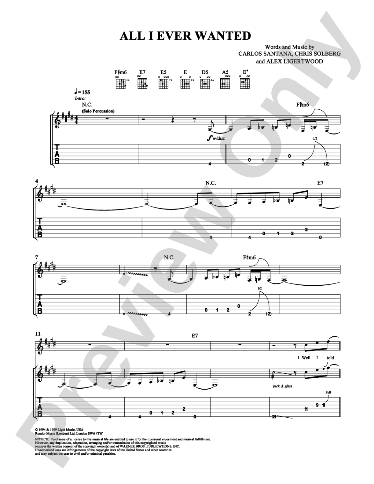 All I Ever Wanted: Guitar TAB Digital Sheet Music
