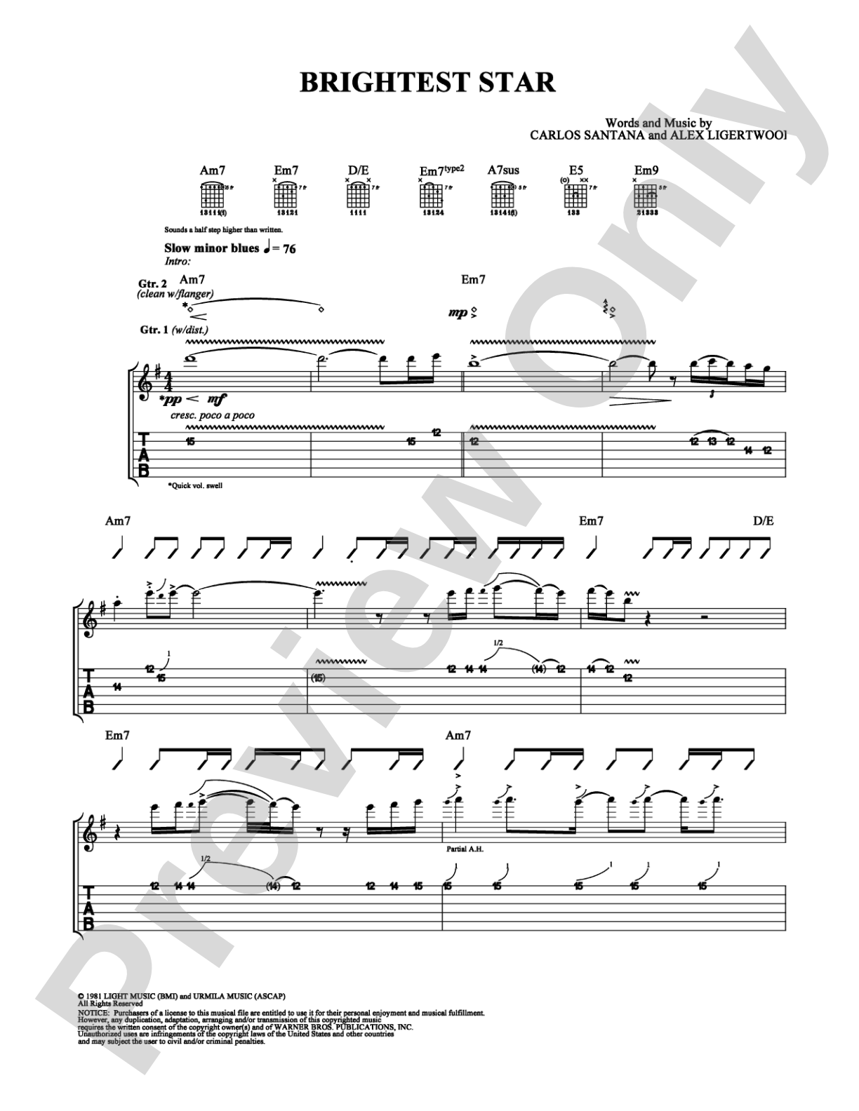 Brightest Star: Guitar TAB Digital Sheet Music