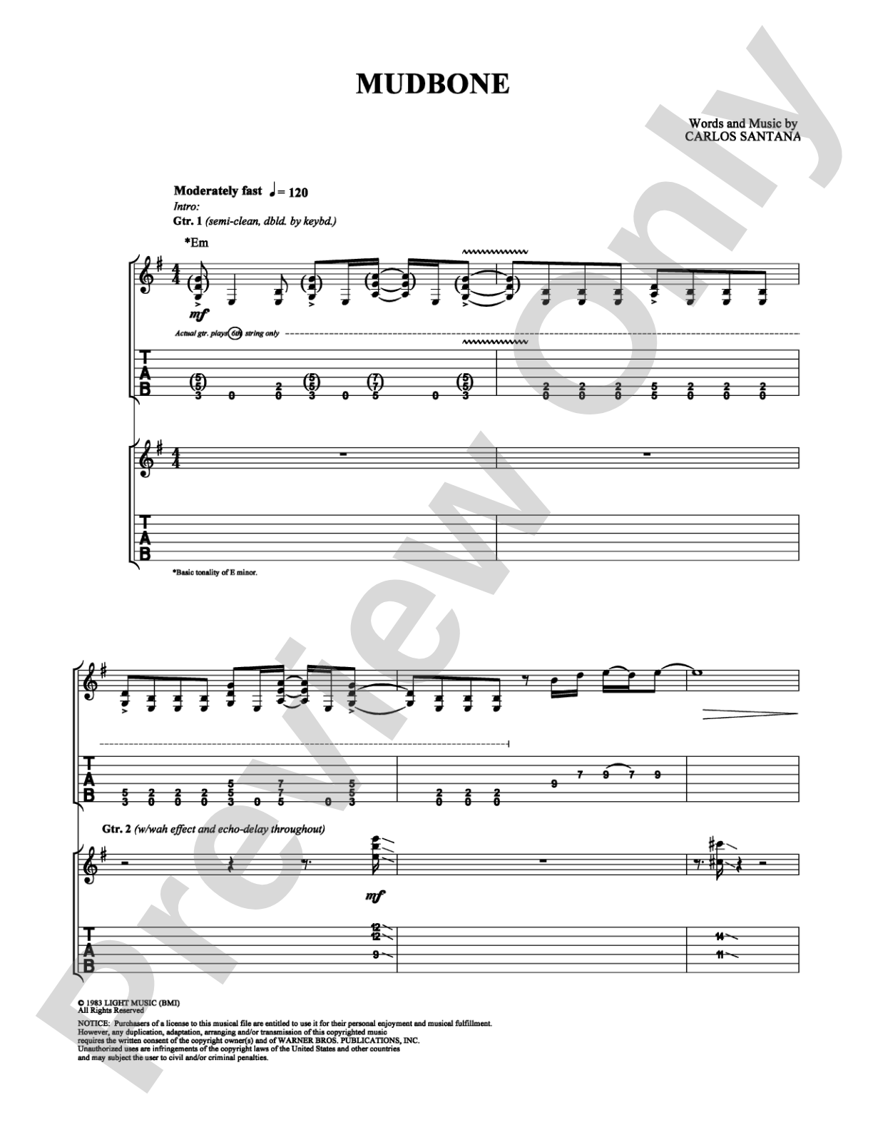 Mudbone: Guitar TAB Digital Sheet Music