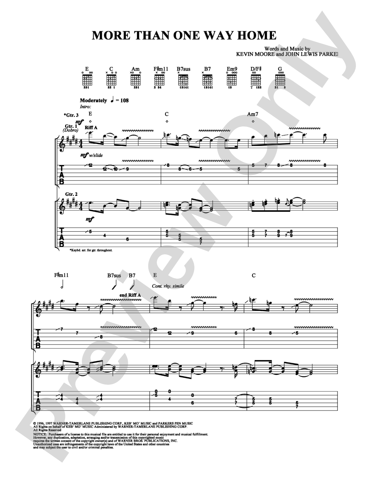 More Than One Way Home: Guitar TAB Digital Sheet Music