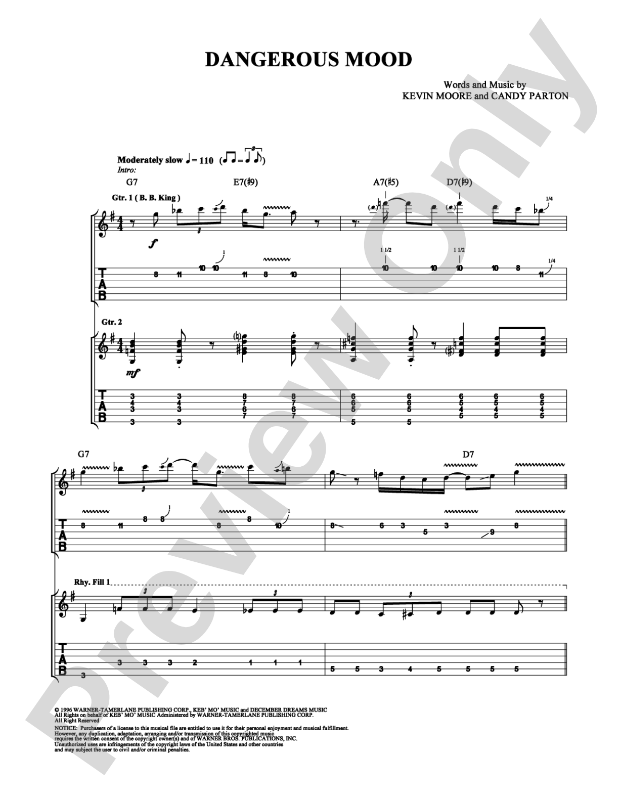 Dangerous Mood: Guitar TAB Digital Sheet Music