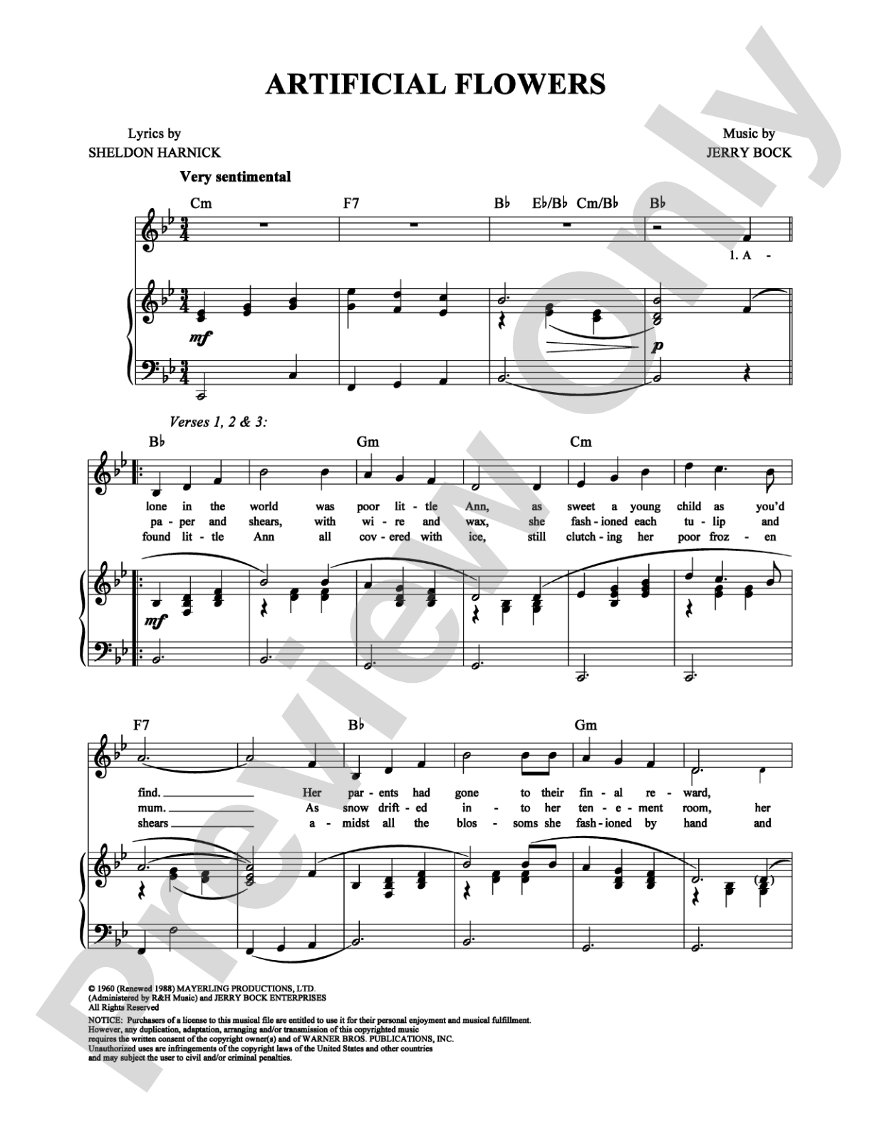 Artificial Flowers: Piano/Vocal/Chords Digital Sheet Music