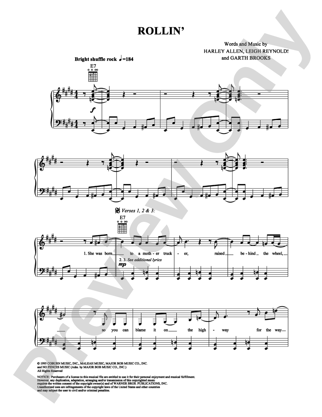 Rollin': Piano/Vocal/Chords Digital Sheet Music