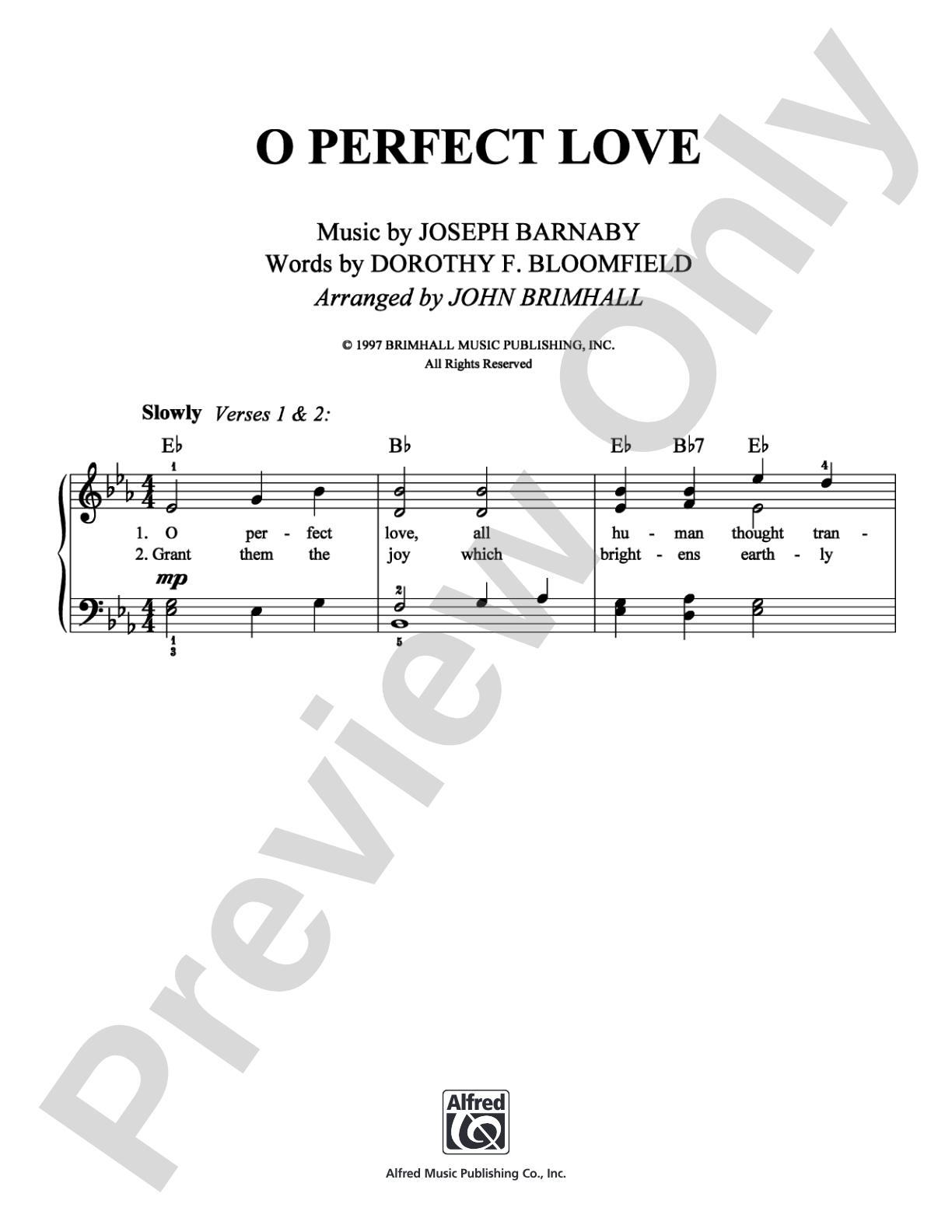 O Perfect Love: Easy Piano Digital Sheet Music