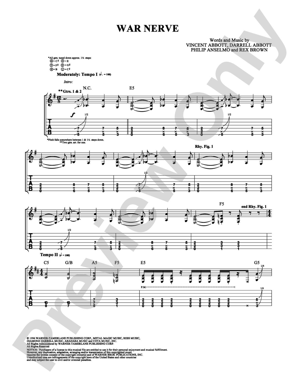 War Nerve: Guitar TAB Digital Sheet Music