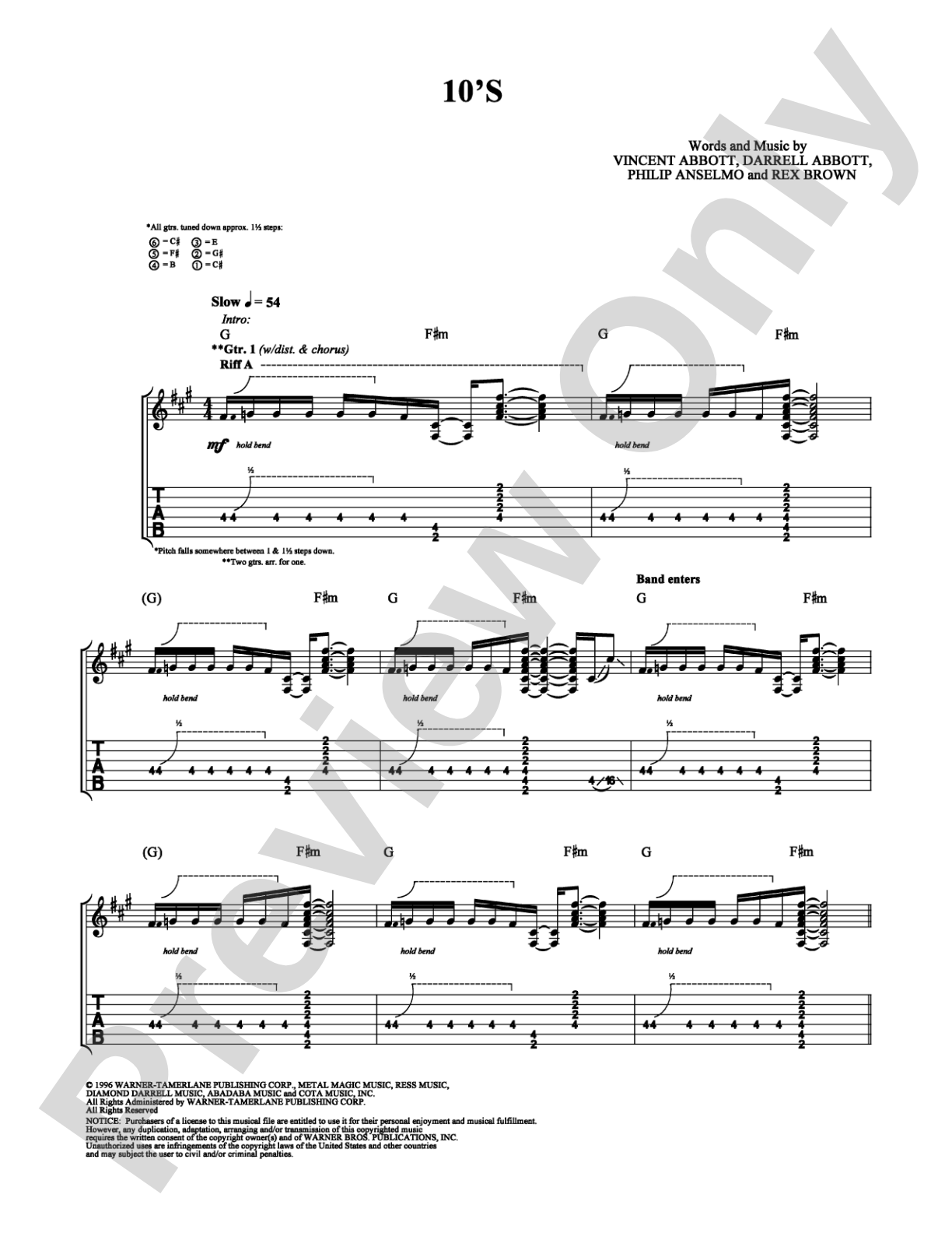 10's: Guitar TAB Digital Sheet Music