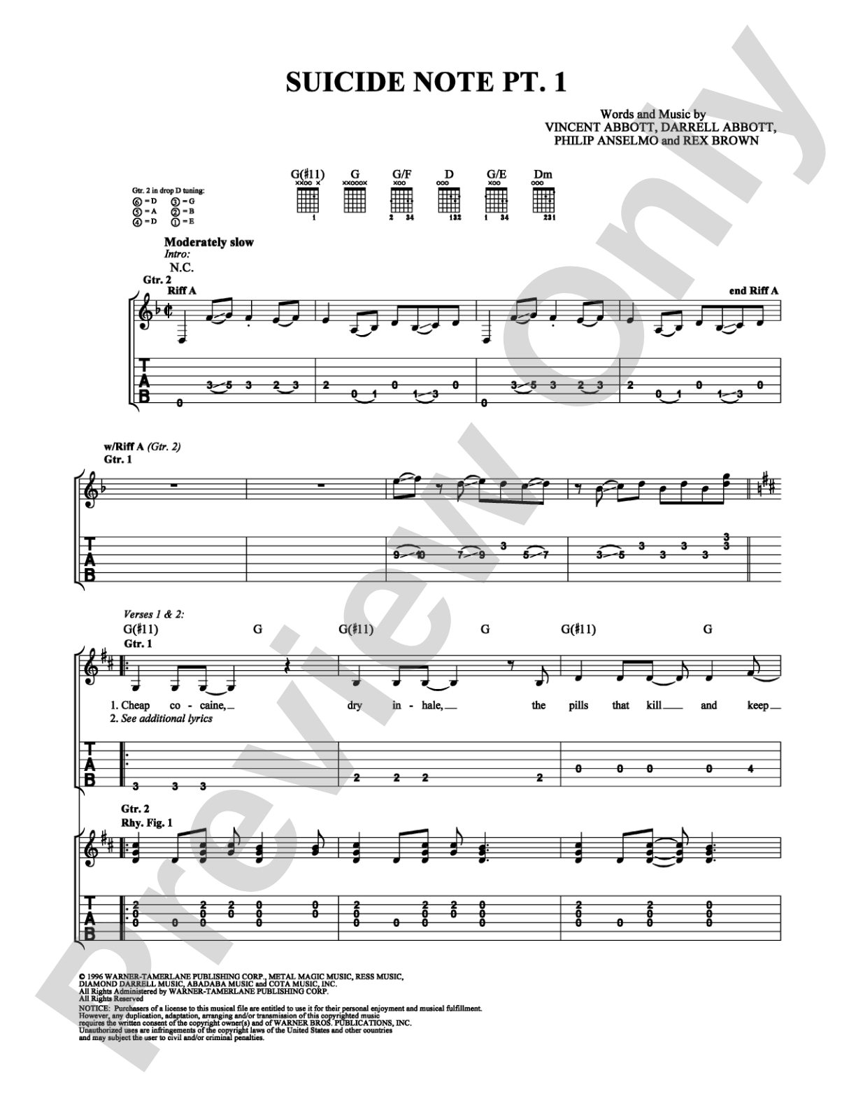 Suicide Note Pt. 1: Easy Guitar Digital Sheet Music