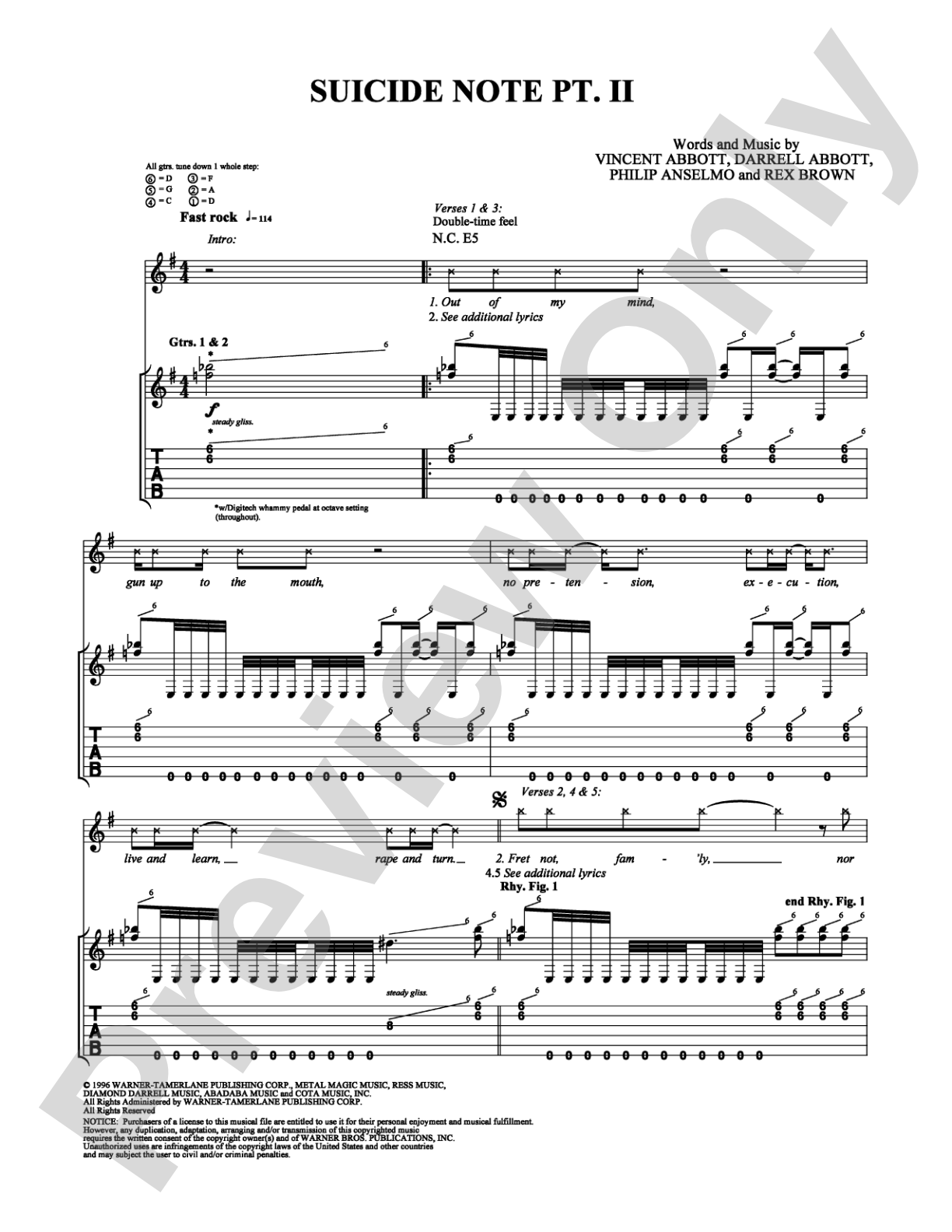 Suicide Note Pt. 2: Guitar TAB Digital Sheet Music