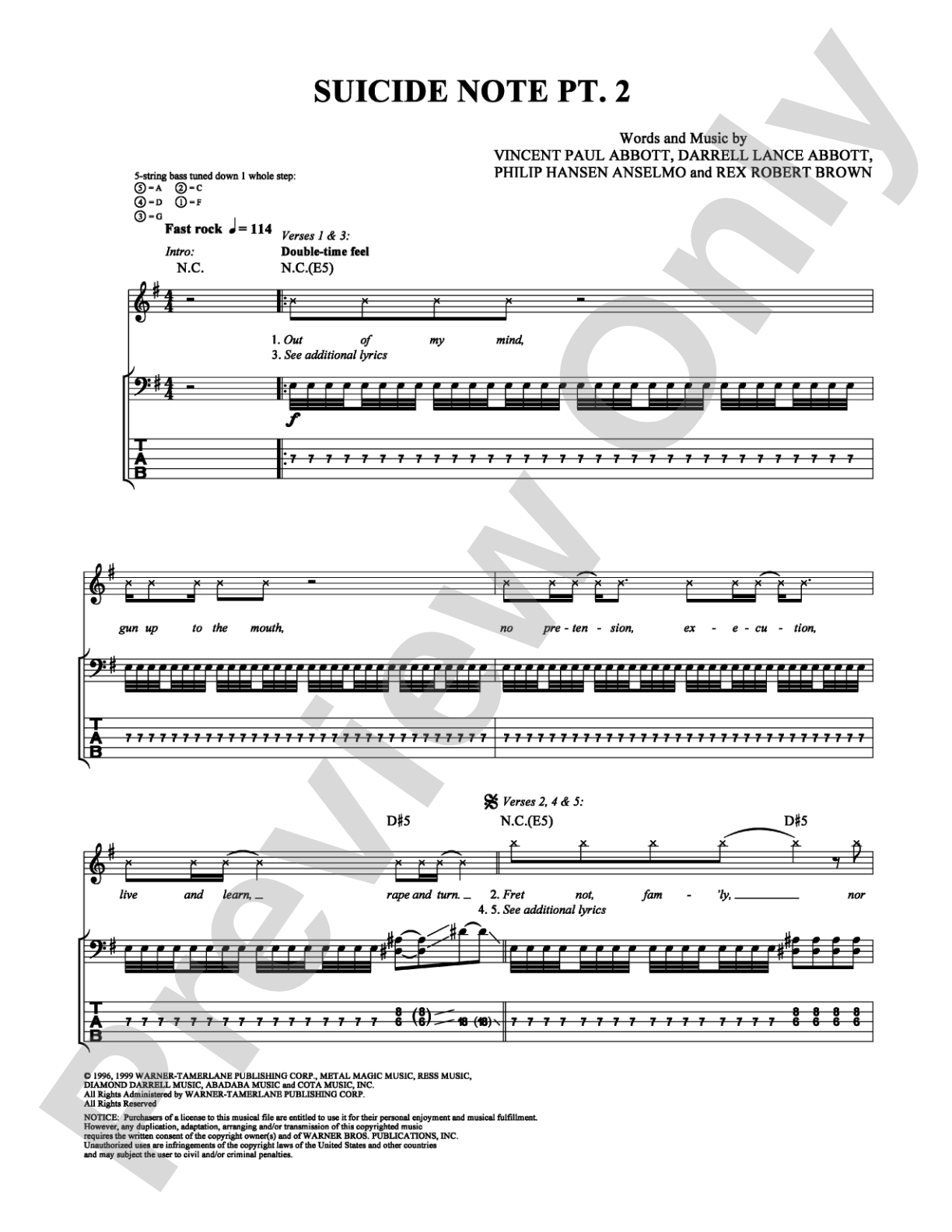 Suicide Note Pt. 2: Bass TAB Digital Sheet Music