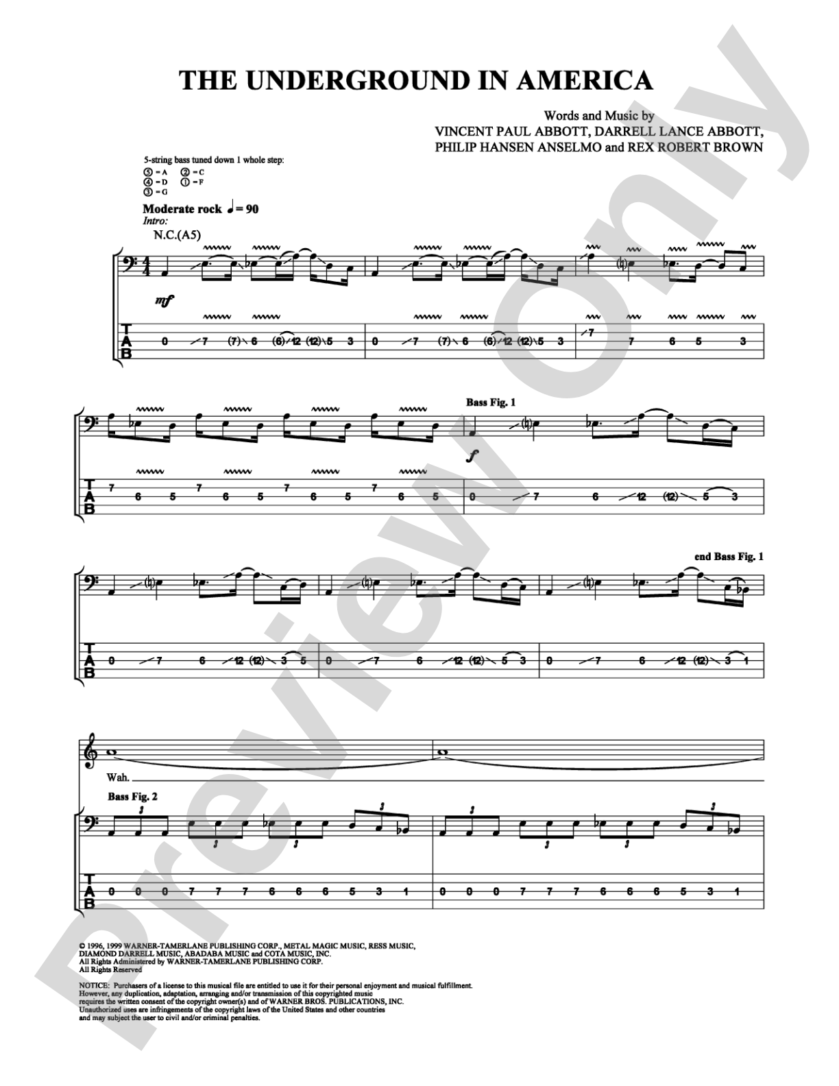 The Underground in America: Bass TAB Digital Sheet Music